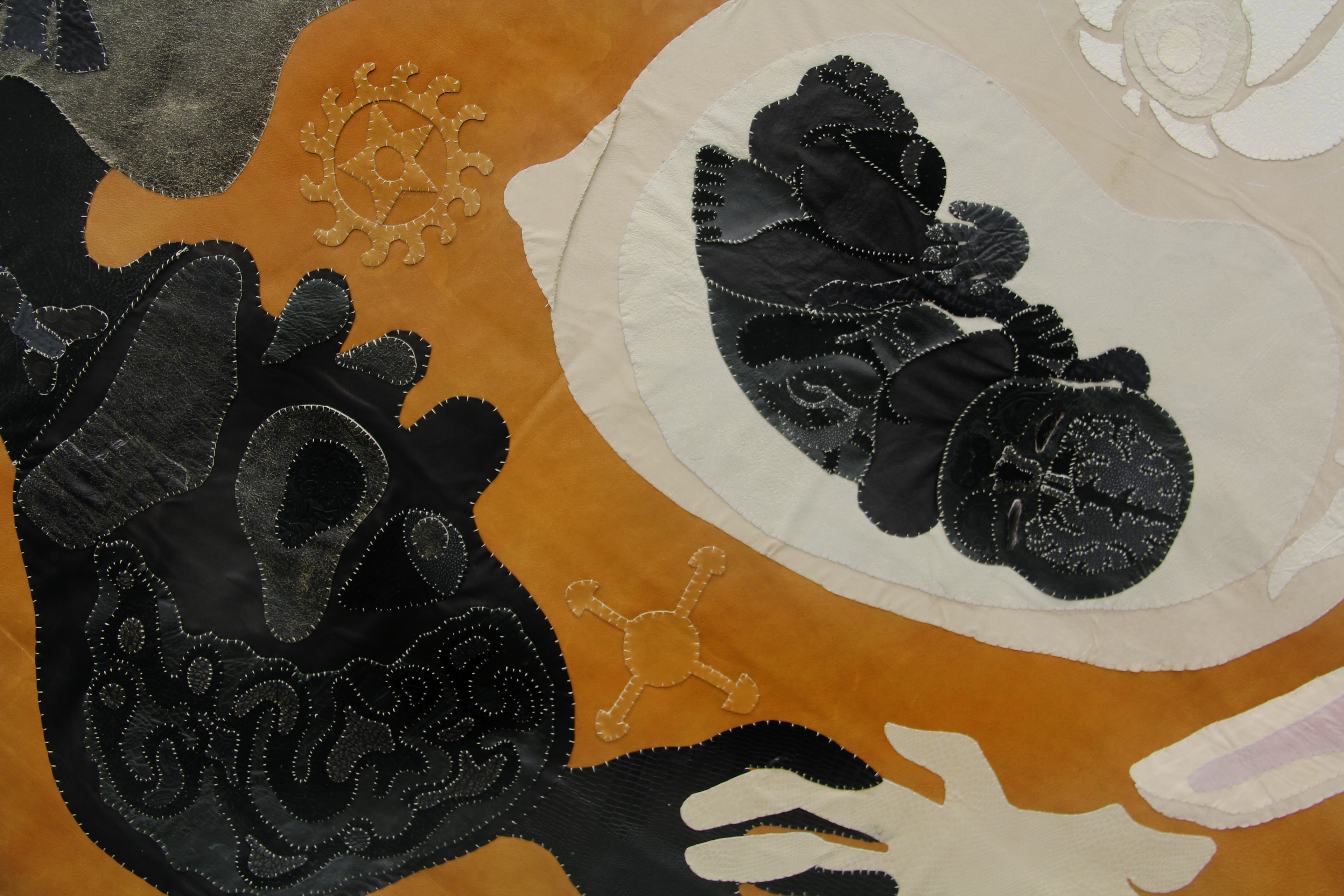 The seed of the wawa tree, 2020. Hand sewn leather. 59 x 59 in (149.9 x 149.9 cm).