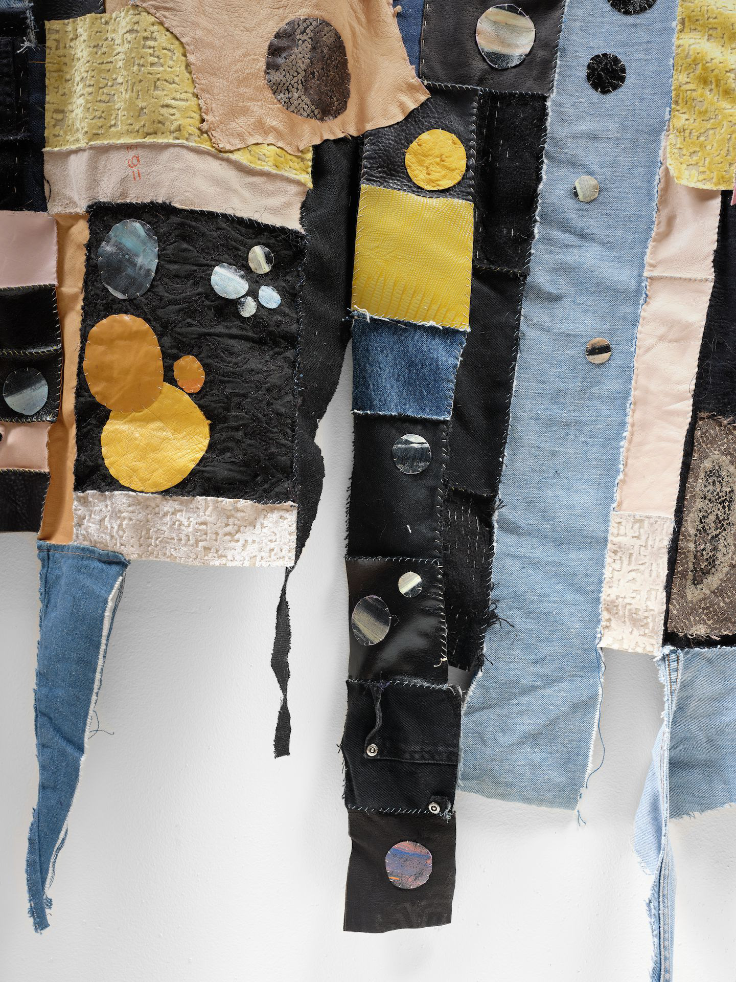 Paroxysm of life (The big confusion), 2021 93 x 65 in (236.2 x 165.1 cm) Repurposed leathers and fabrics, acrylic paint.