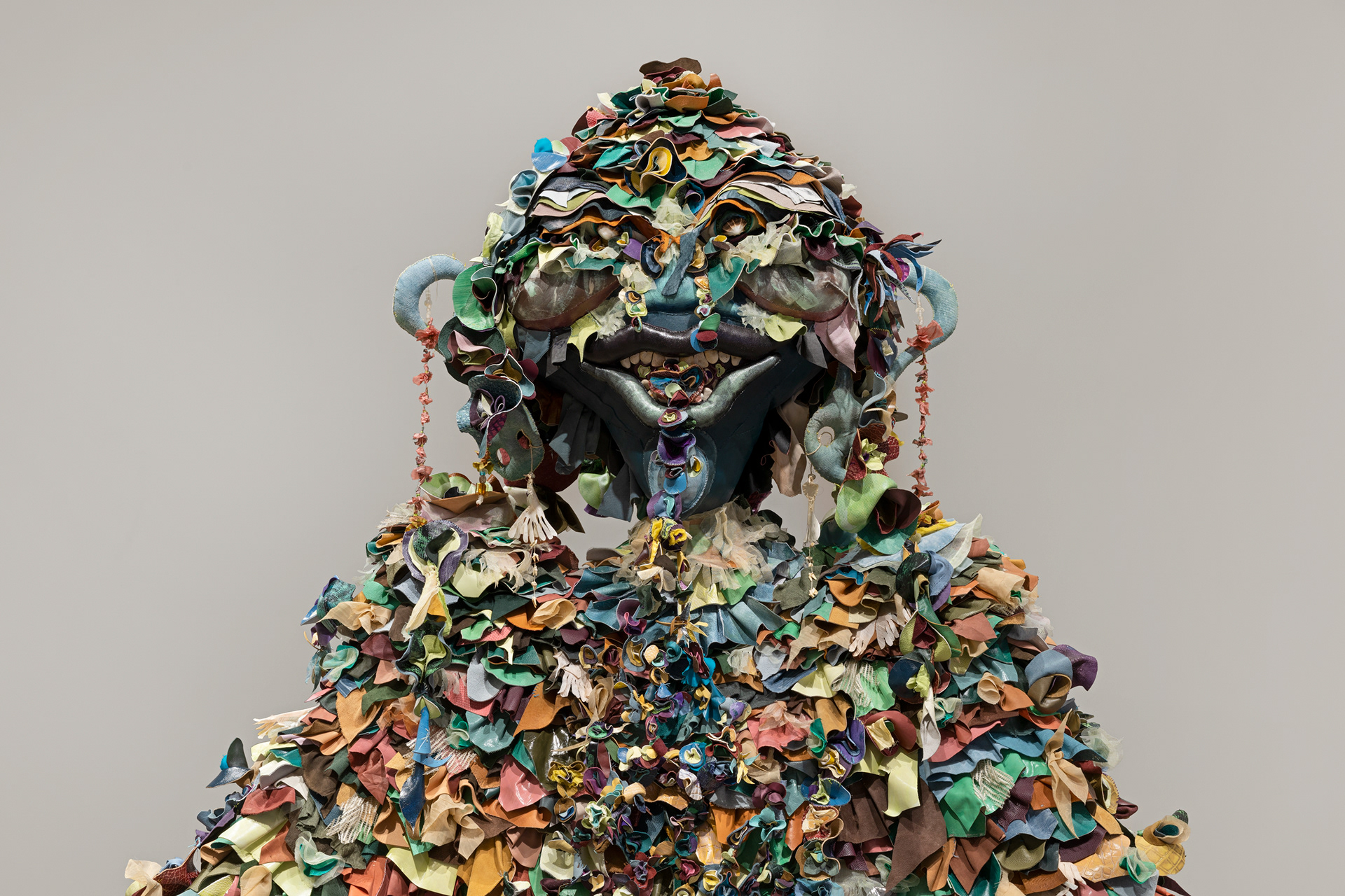 Installation view: Tau Lewis, "The cure will be completed in my body, silence your spirit to let me reach you, my skin will secrete angels and you will have forgotten and forgiven all," at the Institute of Contemporary Art, Miami. Nov 16, 2023 - Apr 28, 2024. Photo Zachary Balber.