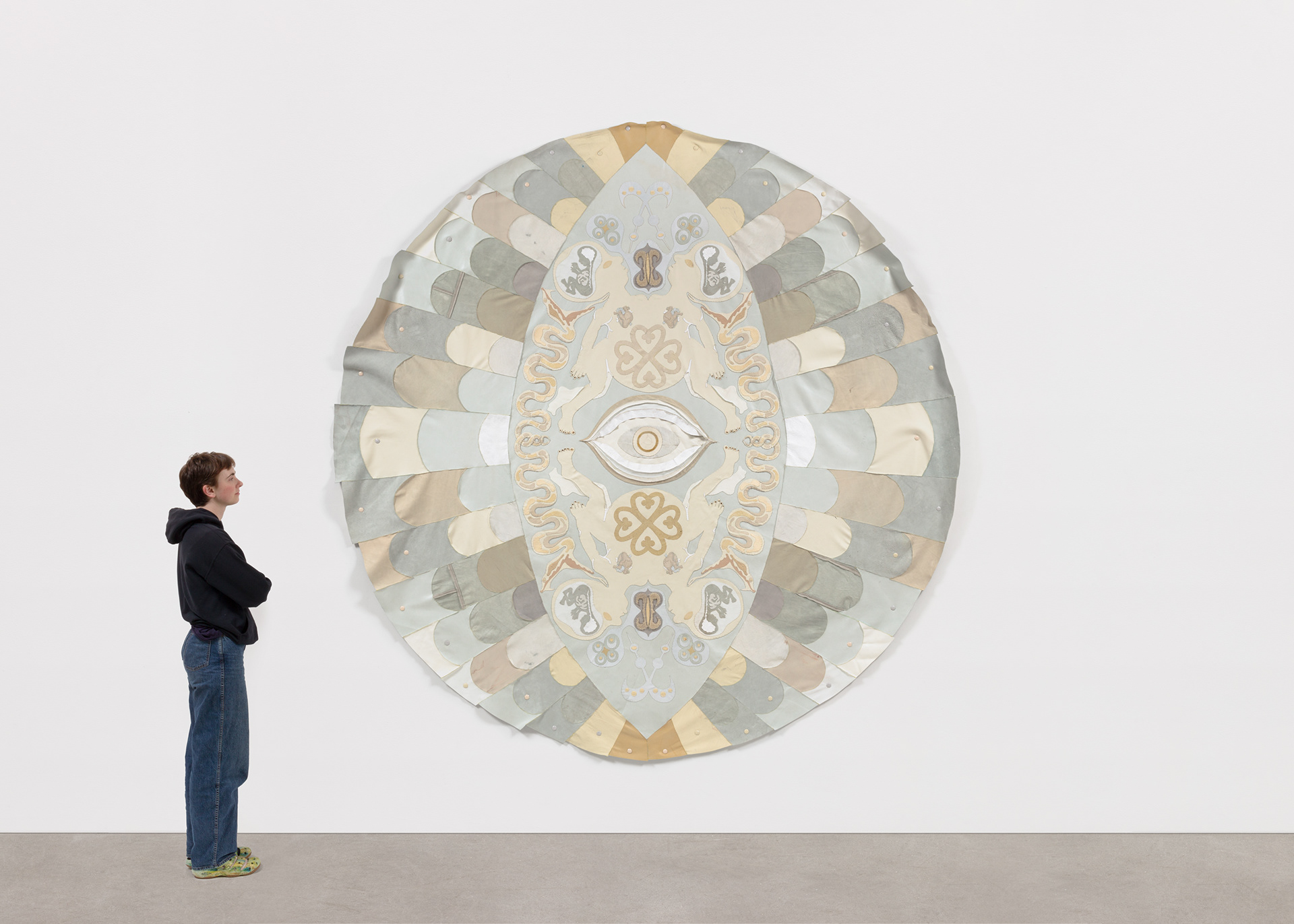 Tree of God, 2021. Recycled Leather, Suede. 114 x 114 in (289.56 x 289.56 cm)
