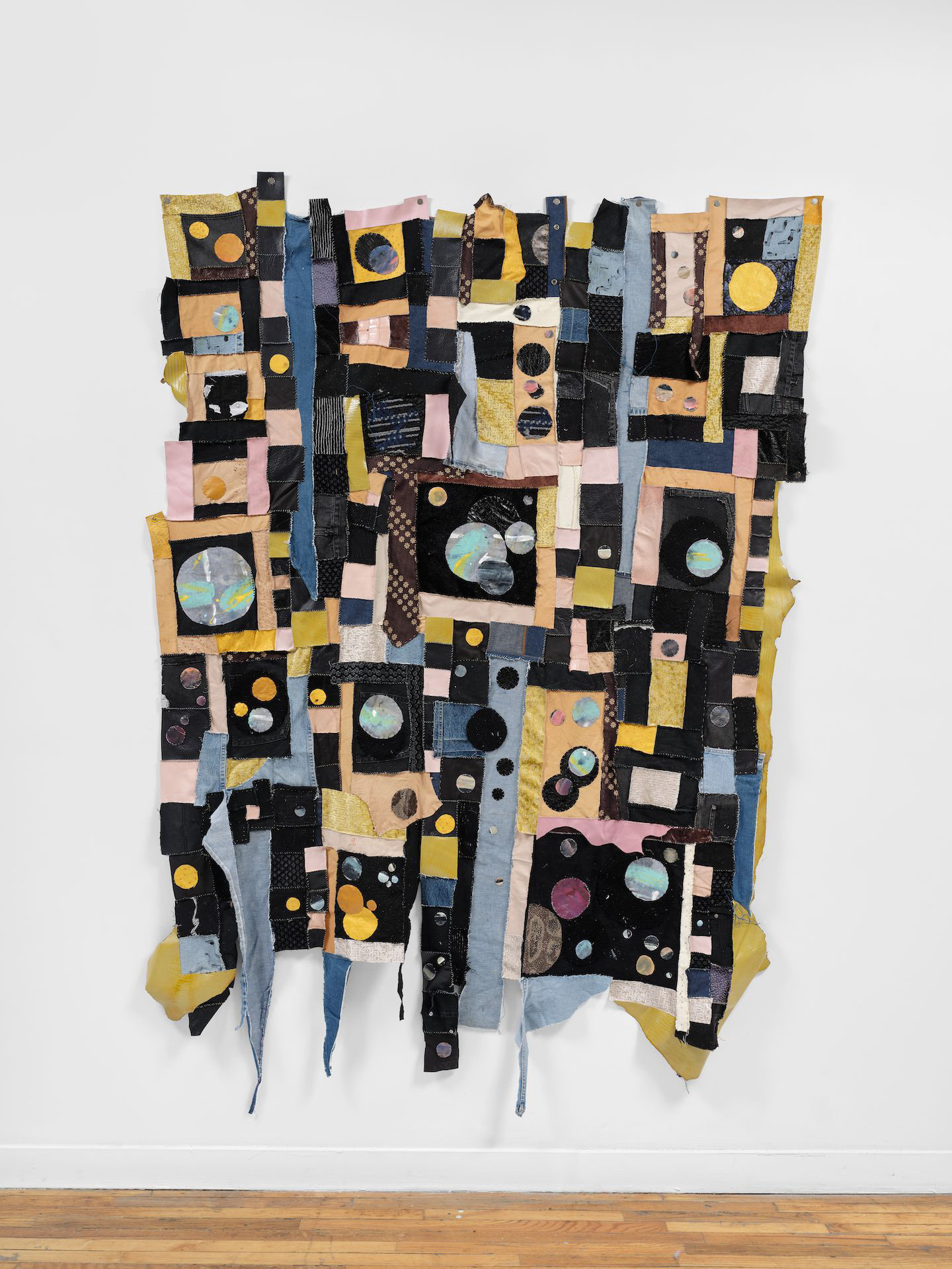 Paroxysm of life (The big confusion), 2021 93 x 65 in (236.2 x 165.1 cm) Repurposed leathers and fabrics, acrylic paint.