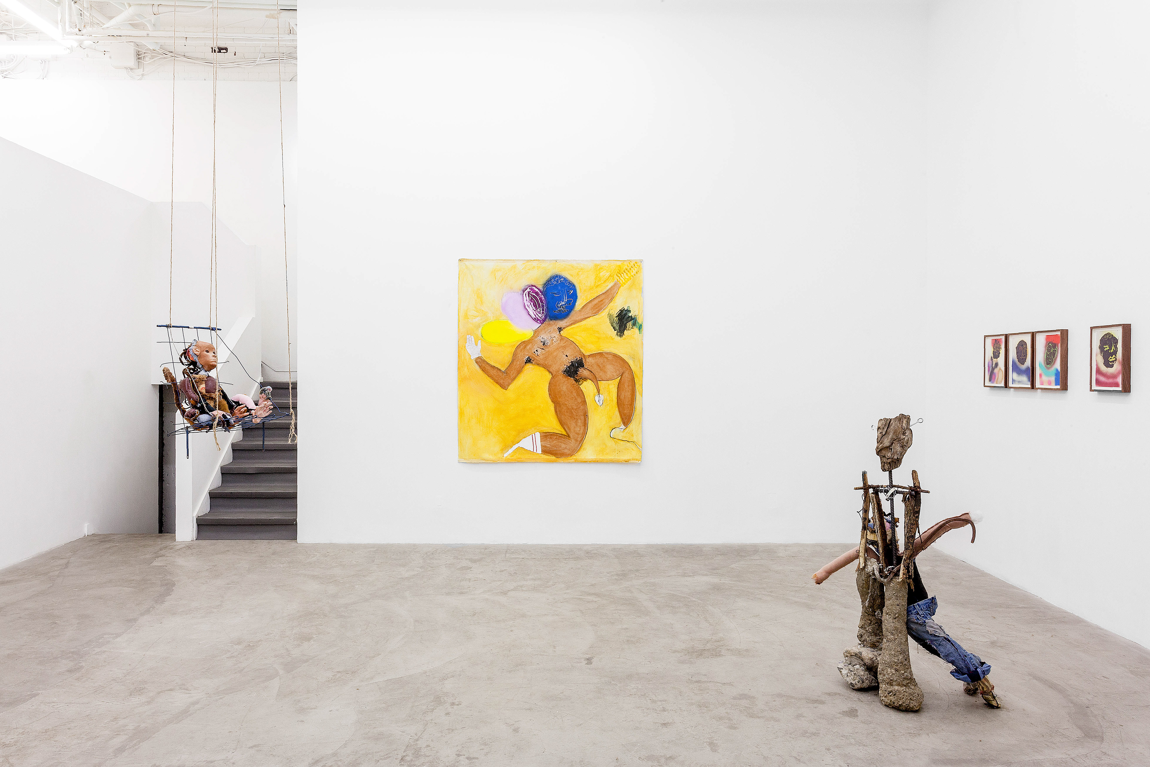 Installation view. something joyful, 2017 (left) and pet rock, 2017 (right)