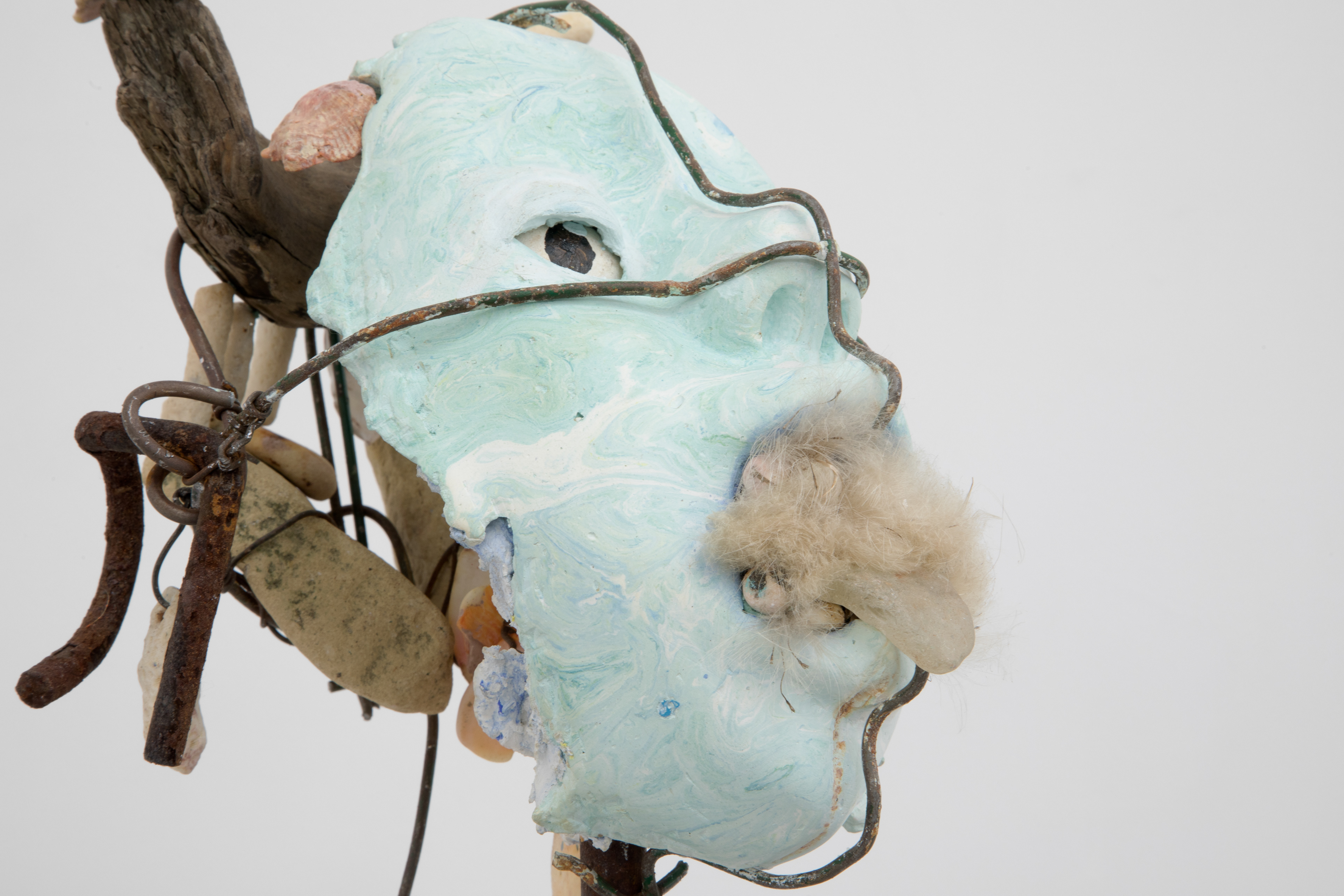 Precious things (everything), 2017. Hand carved plaster, stone, brick, reef stone, seashells, sea glass, milk thistle seeds, wire, acrylic paint, driftwood, rebar, concrete.