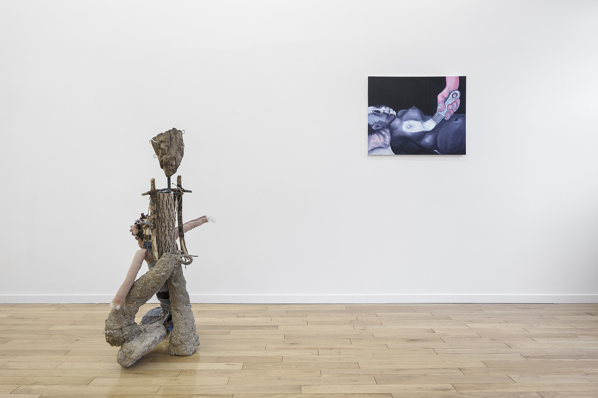Installation view. pet rock, 2017 (left)