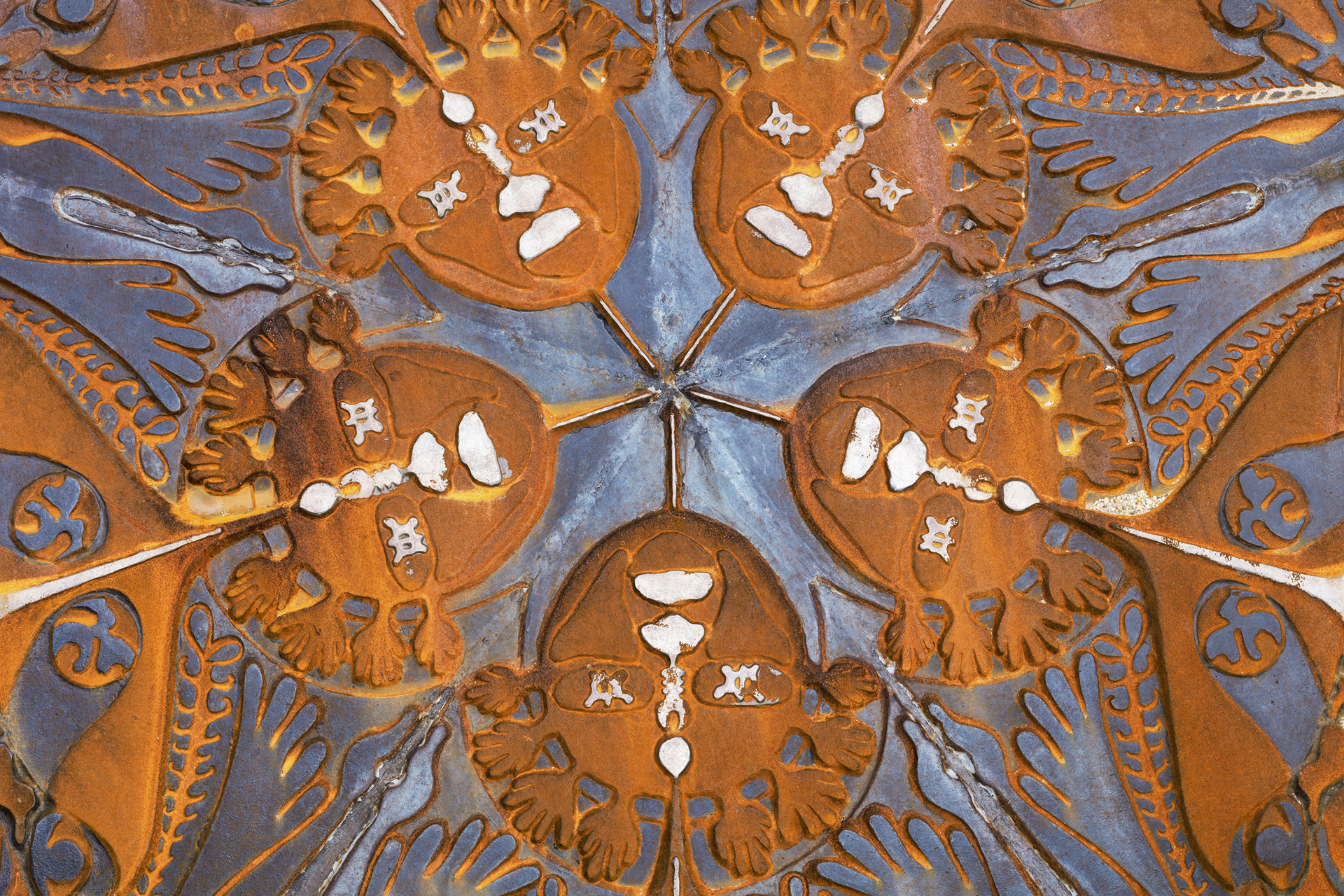 We wondered If the angels had abandoned us, or if they simply changed shape without letting us know. Every night creatures vanished, every morning strangers would arrive, 2022. Cast Iron, Enamel Paint. 72 x 72 x 1.25 inches.