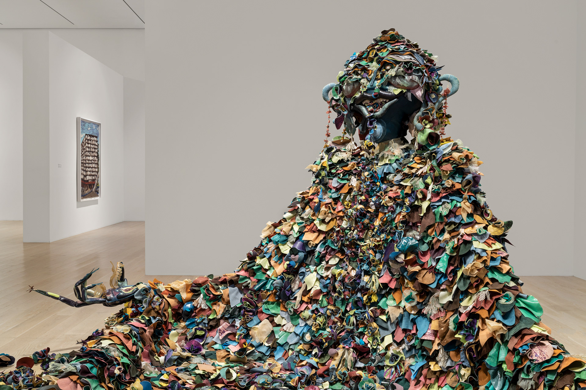 Installation view: Tau Lewis, "The cure will be completed in my body, silence your spirit to let me reach you, my skin will secrete angels and you will have forgotten and forgiven all," at the Institute of Contemporary Art, Miami. Nov 16, 2023 - Apr 28, 2024. Photo Zachary Balber.