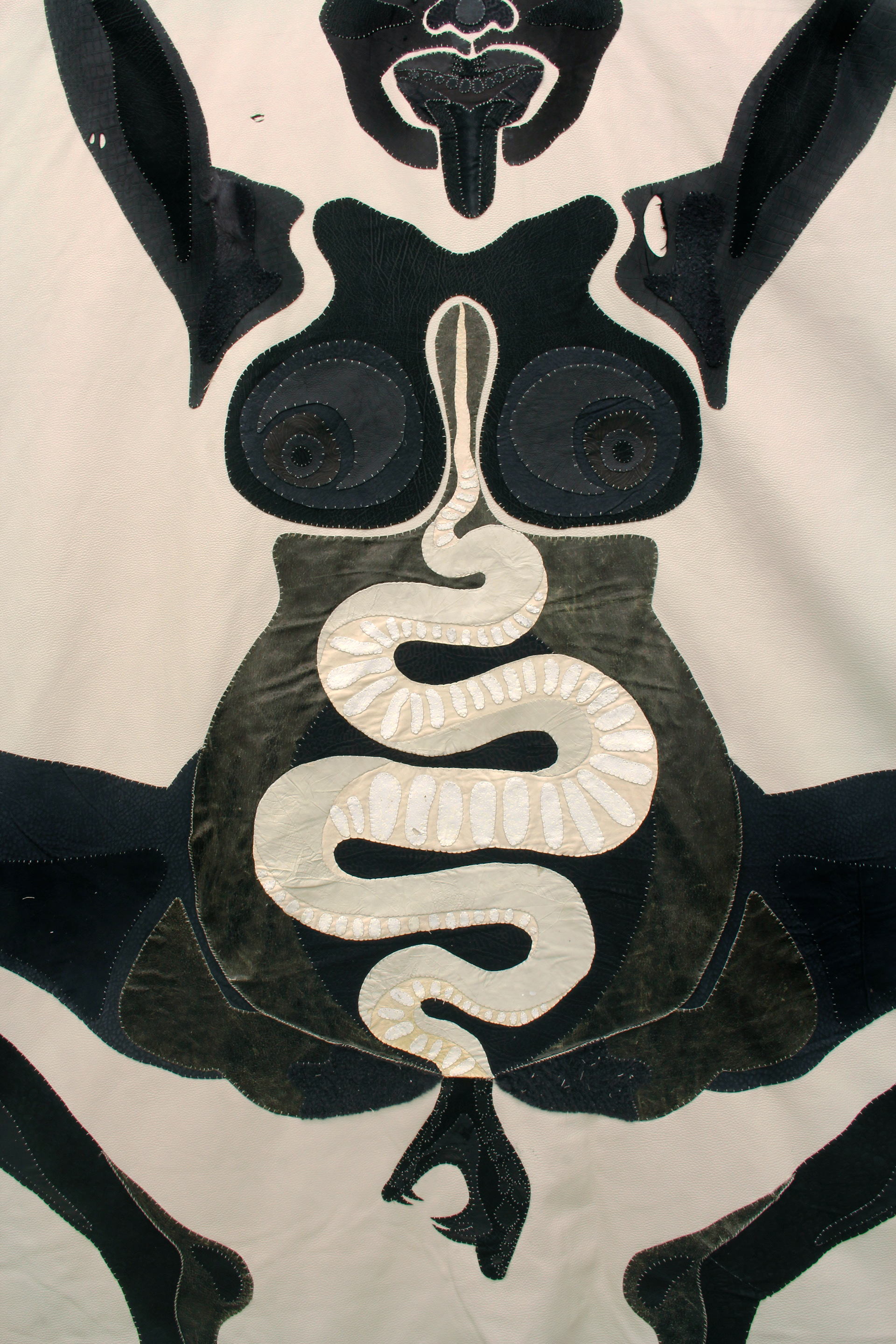 The leg of the hen, 2020. Hand sewn leather. 108 x 87 in (274.3 x 221 cm).