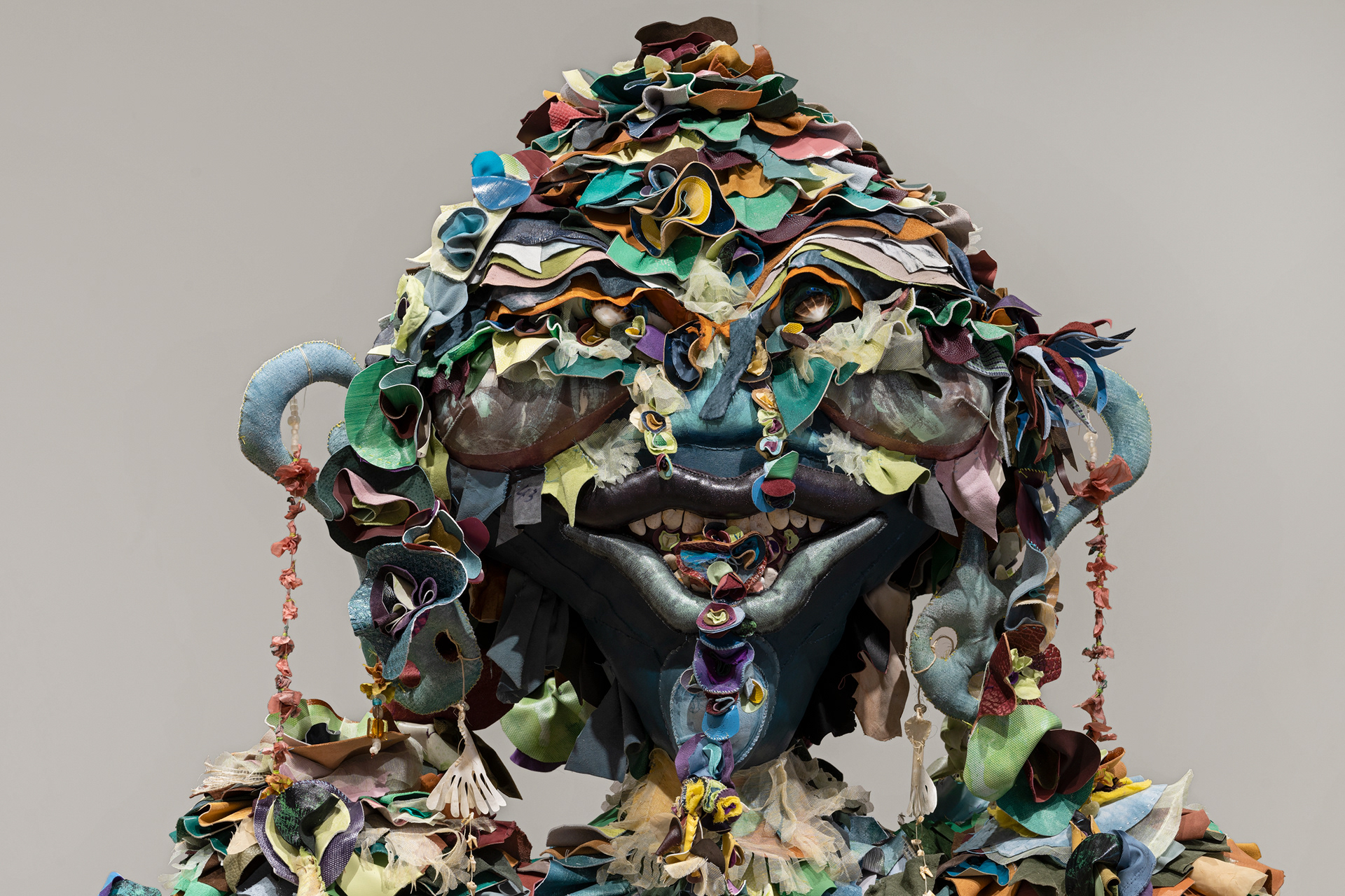 Installation view: Tau Lewis, "The cure will be completed in my body, silence your spirit to let me reach you, my skin will secrete angels and you will have forgotten and forgiven all," at the Institute of Contemporary Art, Miami. Nov 16, 2023 - Apr 28, 2024. Photo Zachary Balber.