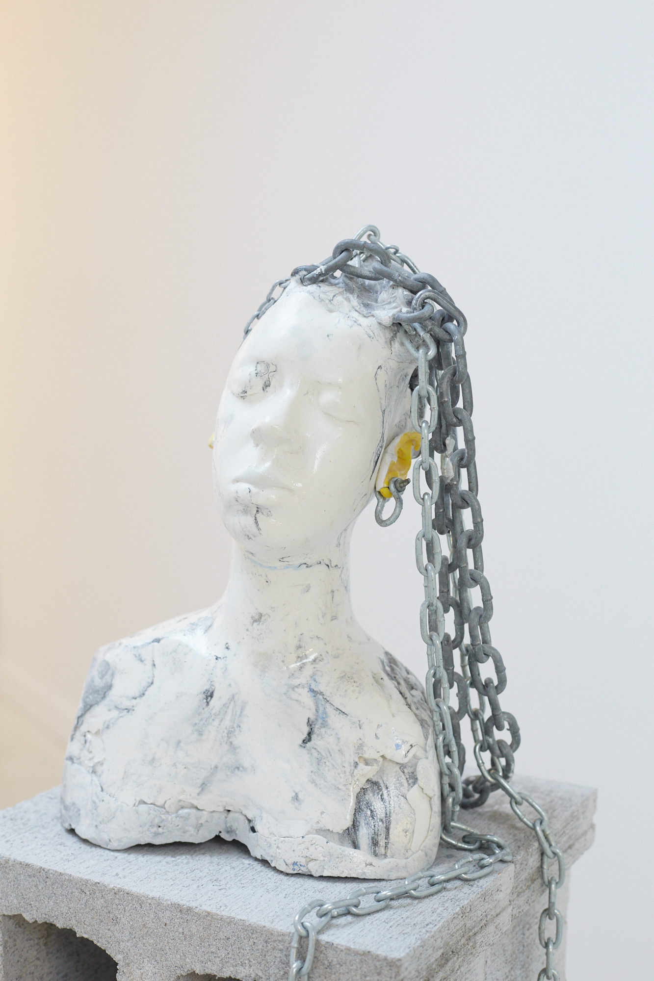 Georgia marble marks slave burial sites across America (detail), 2016. Plaster, cement, acrylic paint, chain, and high-gloss finish, 18 1/2 x 12 1/2 x 8 1/2 inches.