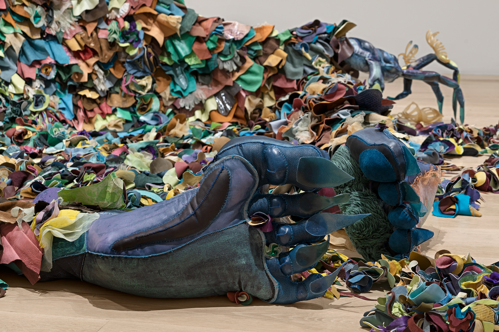 Installation view: Tau Lewis, "The cure will be completed in my body, silence your spirit to let me reach you, my skin will secrete angels and you will have forgotten and forgiven all," at the Institute of Contemporary Art, Miami. Nov 16, 2023 - Apr 28, 2024. Photo Zachary Balber.