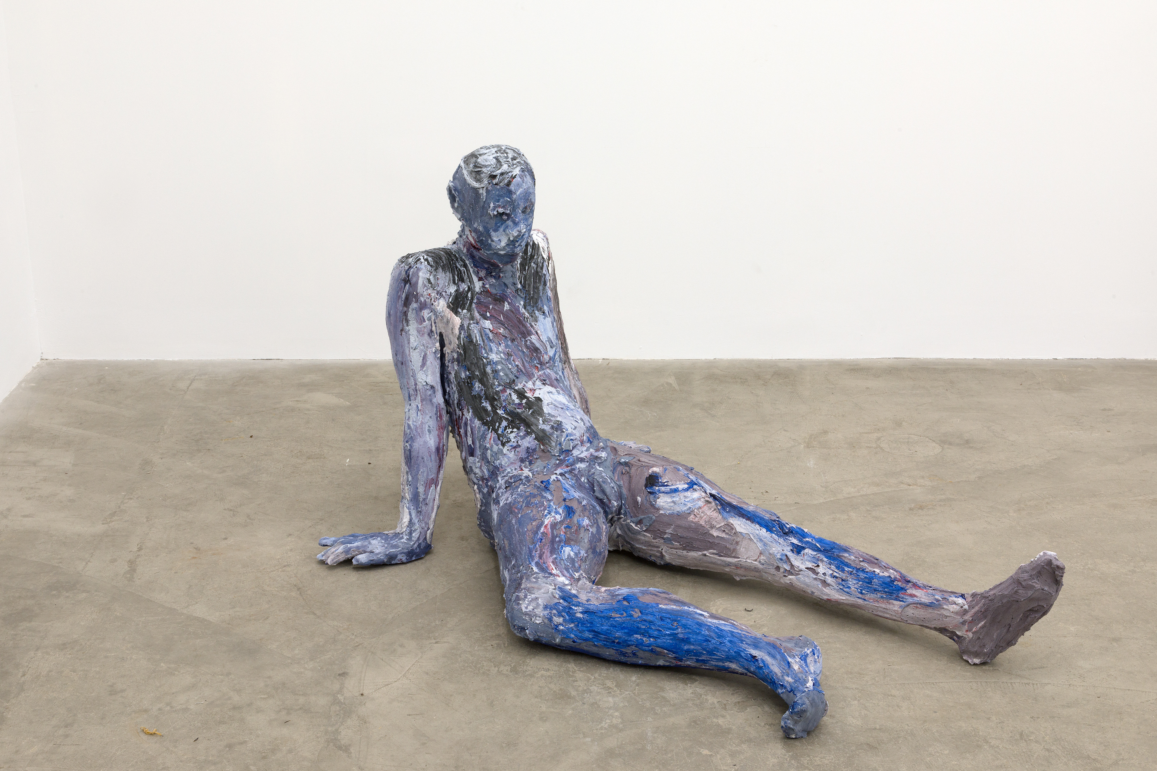What in the water? (time capsule #3), 2018. Plaster bandage, cloth, plaster, acrylic paint, stones, foam sealant, secret objects. 33 x 49 x 30 in (83.8 x 124.5 x 76.2 cm).