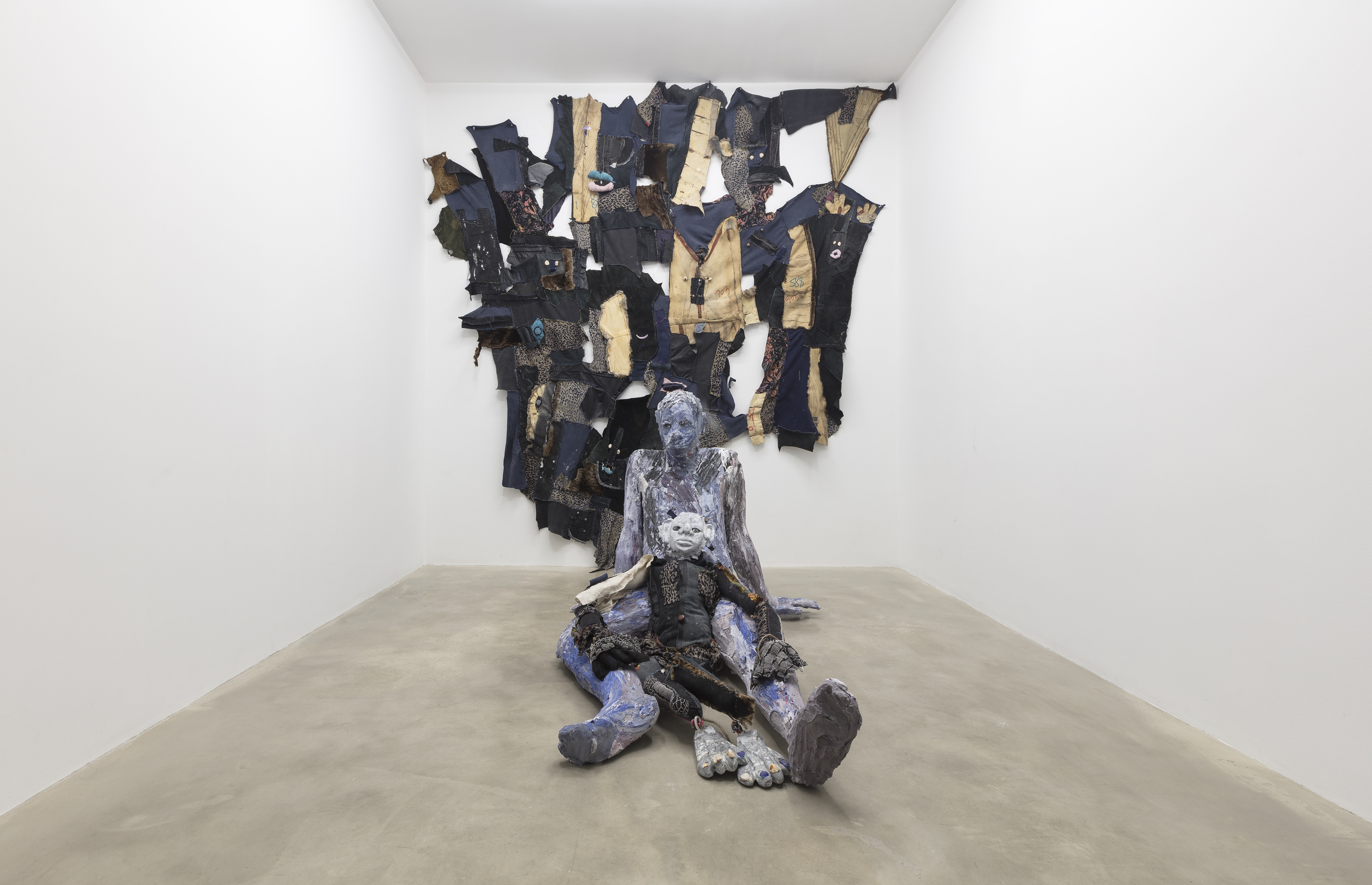 Installation view. Seashell, 2018 (foreground), What in the water (time capsule #3), 2018 (middleground), and Making it work to be together while we can, 2018 (background)