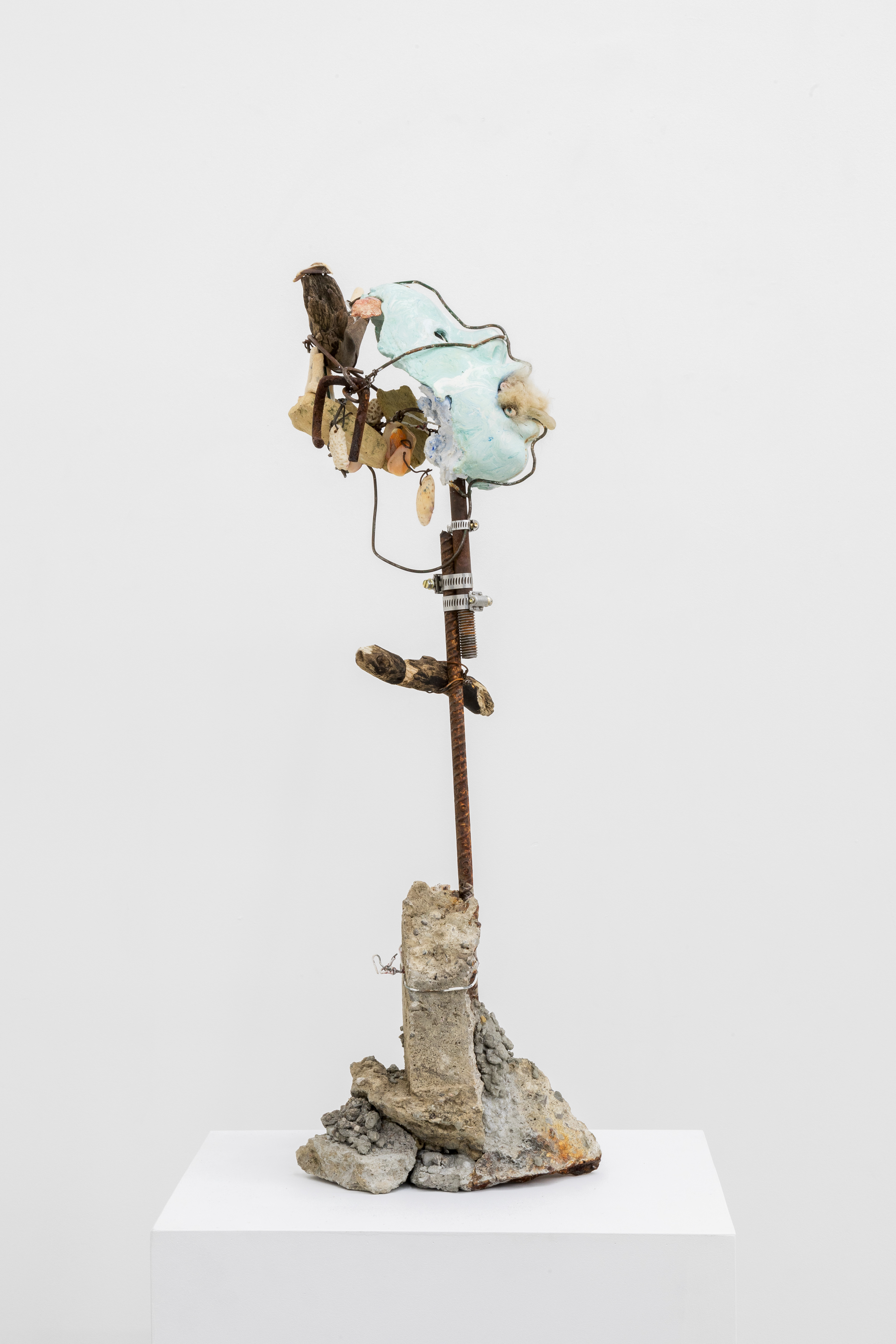 Precious things (everything), 2017. Hand carved plaster, stone, brick, reef stone, seashells, sea glass, milk thistle seeds, wire, acrylic paint, driftwood, rebar, concrete.