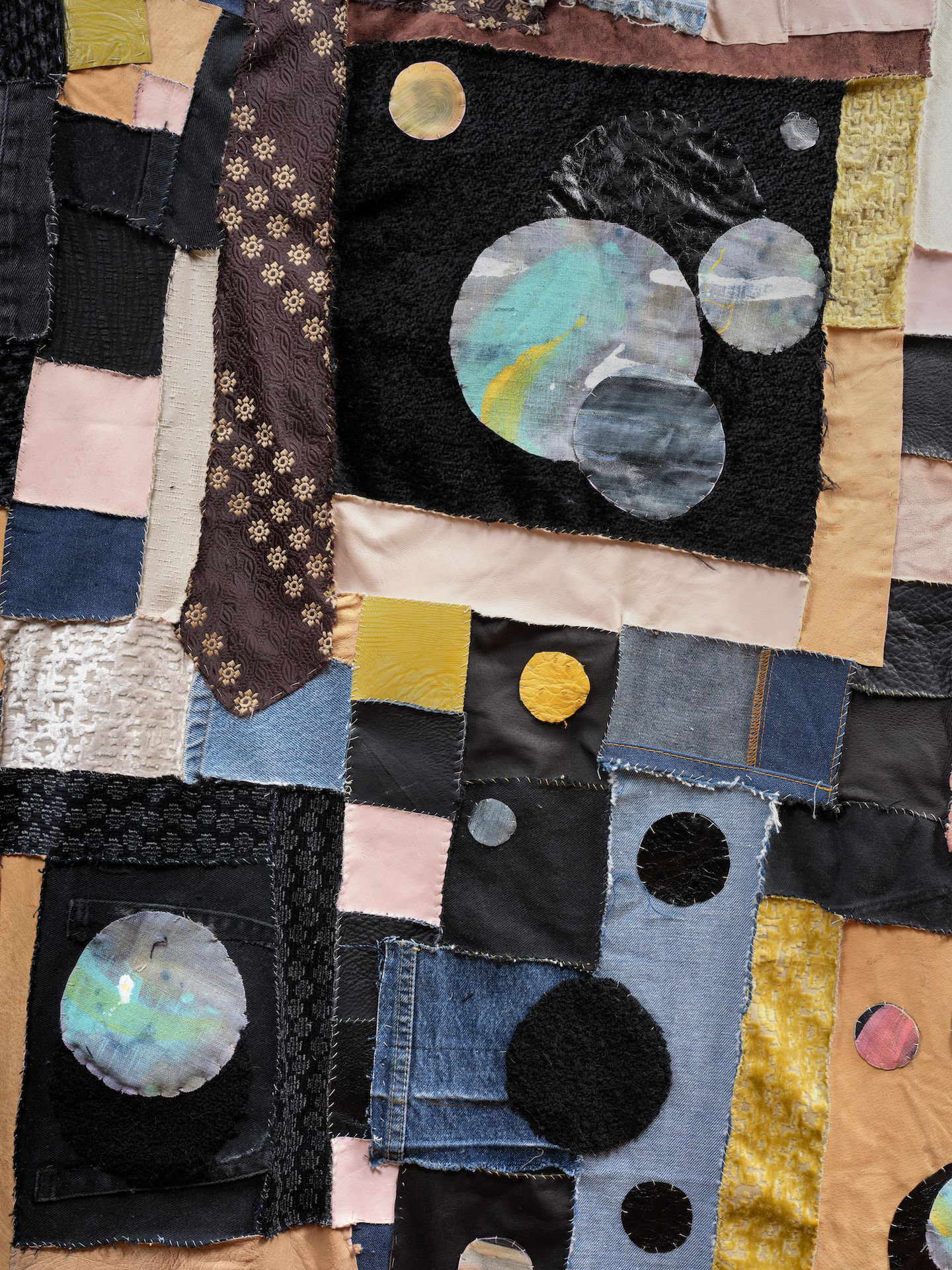 Paroxysm of life (The big confusion), 2021 93 x 65 in (236.2 x 165.1 cm) Repurposed leathers and fabrics, acrylic paint.