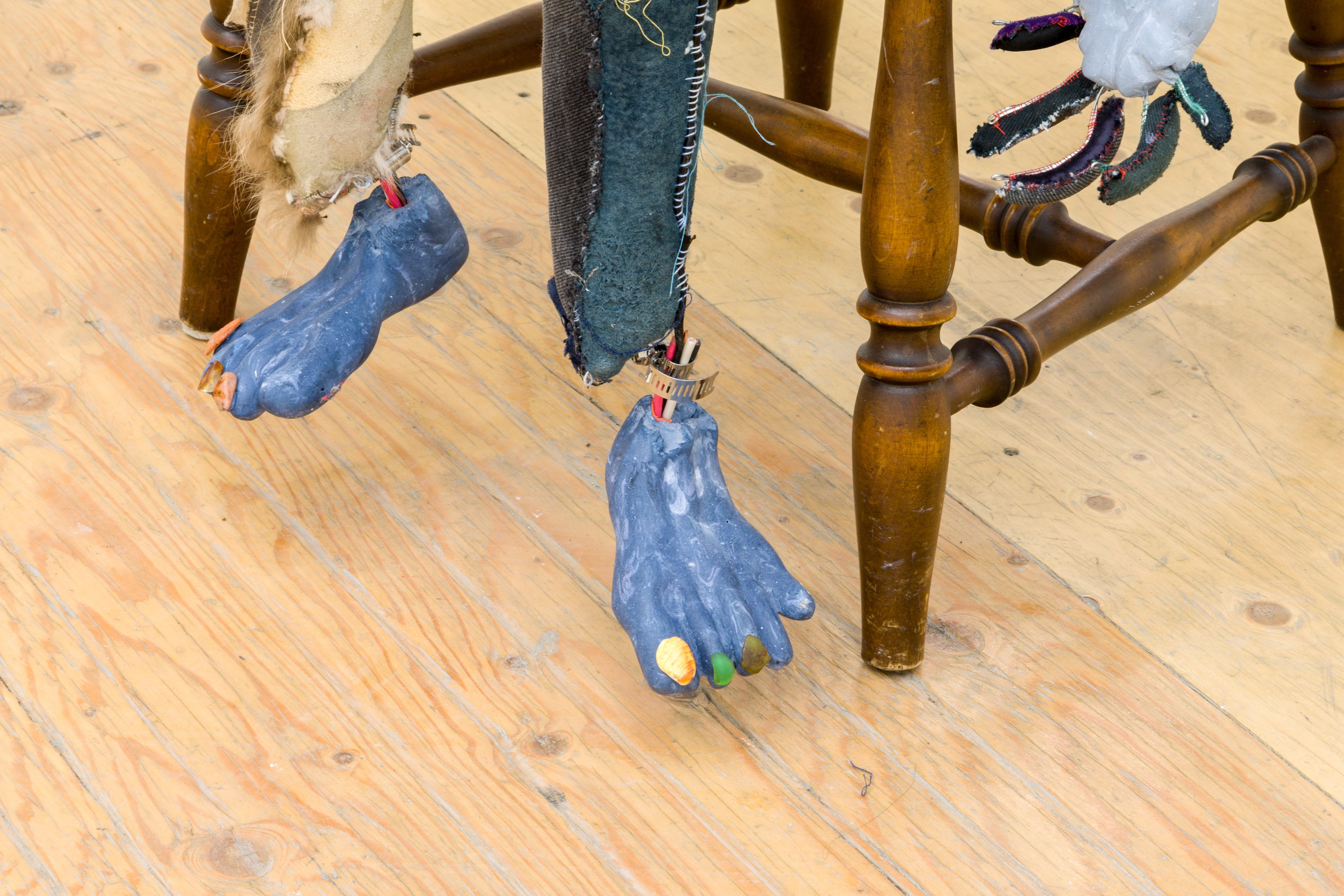Unity (Negros Historical Information Systems in Every Dark Corner). 2018. Hand carved plaster, wire, hand sewn fur, leather, fabric, seashells, stones, cotton batting, polyester batting, human hair, acrylic paint, chalk pastel. Dimensions variable.