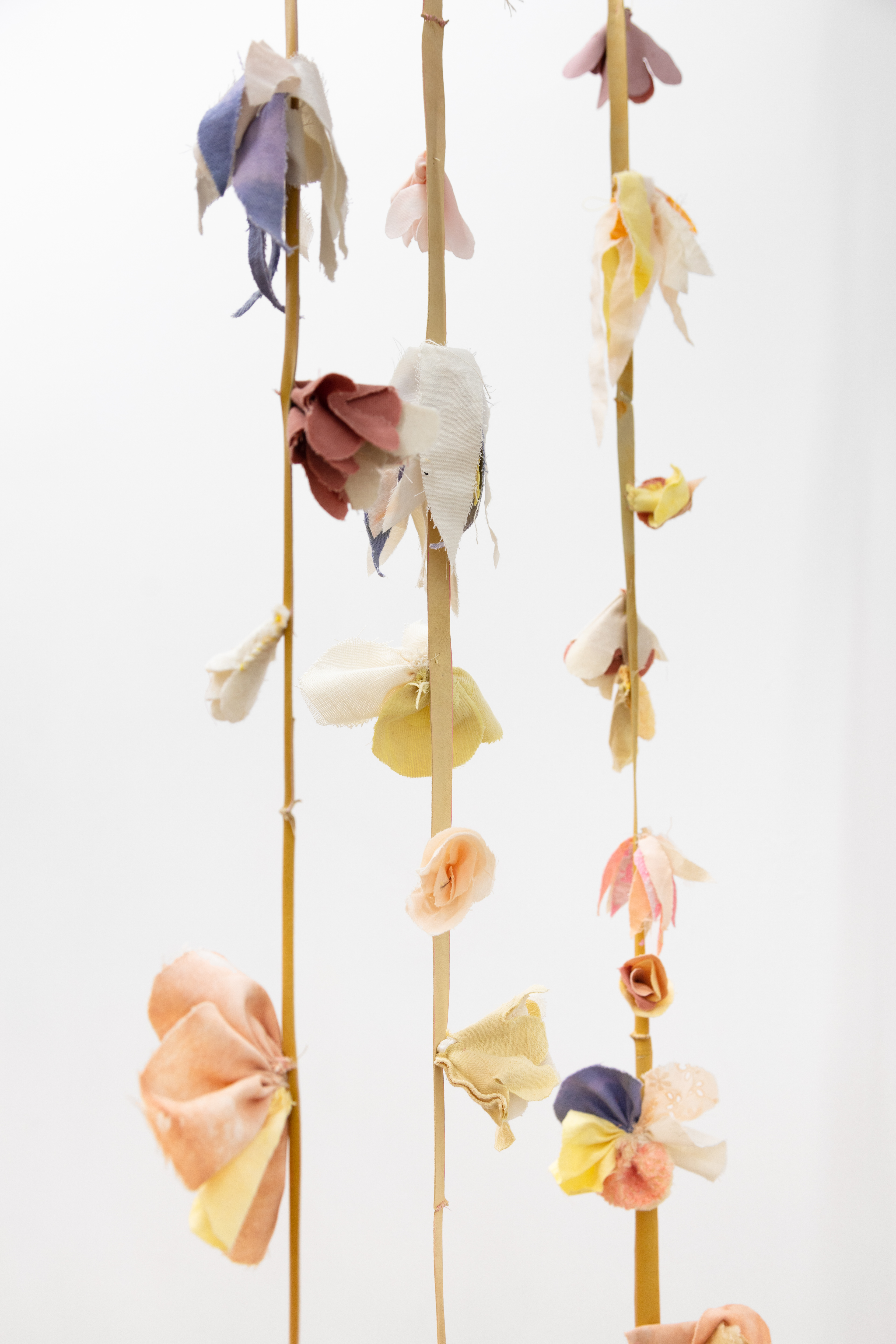 Opus (The Ovule), 2020. Various recycled and hand dyed fabrics, recycled leather, acrylic paint, recycled polyester batting, jute, metal frame, PVA glue, secret objects, safety pins, metal hooks, wire. Dimensions variable, overall: 122 x 88 x 252 in (309.9 x 223.5 x 640.1 cm).