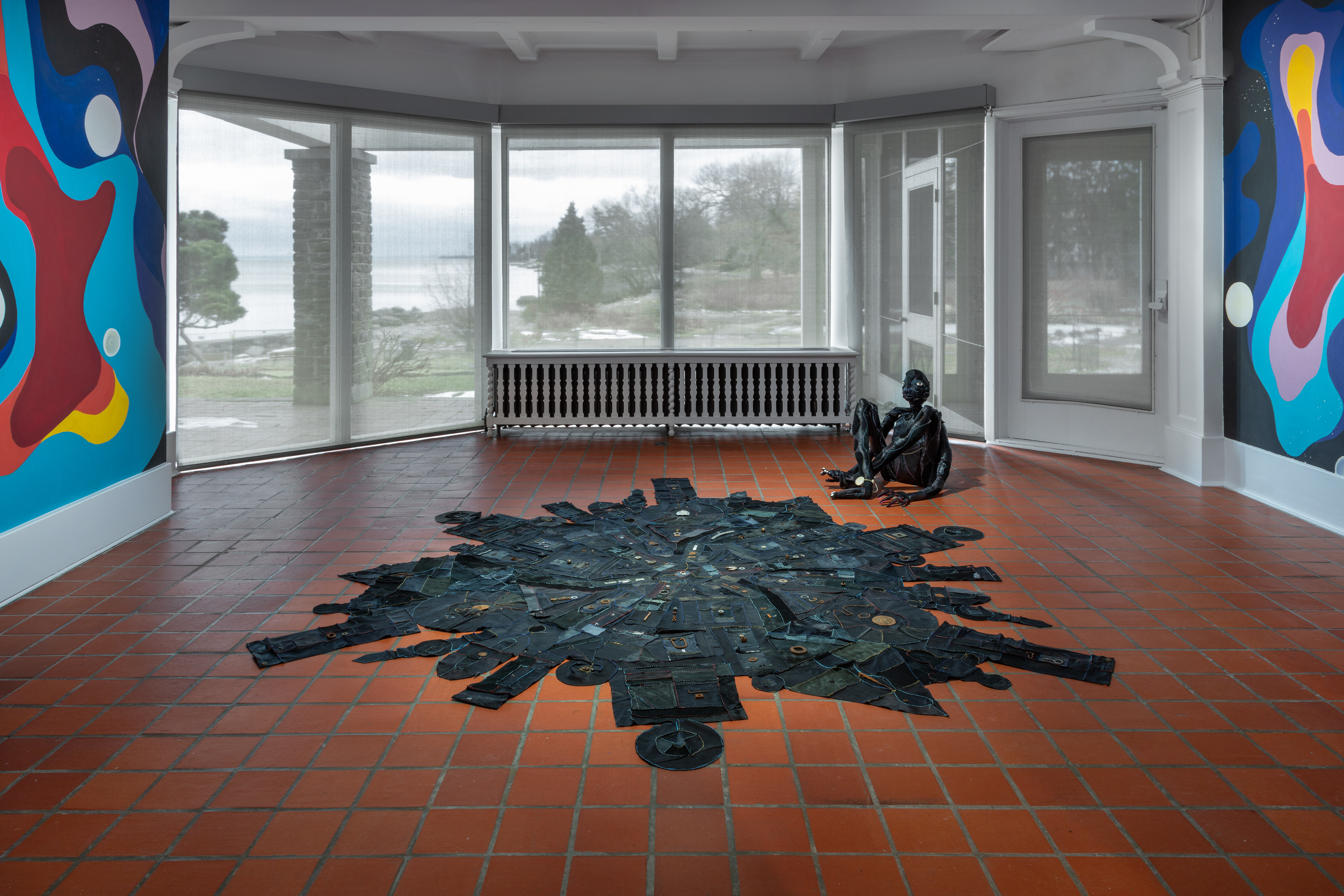 Installation view. I heard a heartbeat down in the black hole, 2019 (foreground) and Harmony (2), 2019 (background)