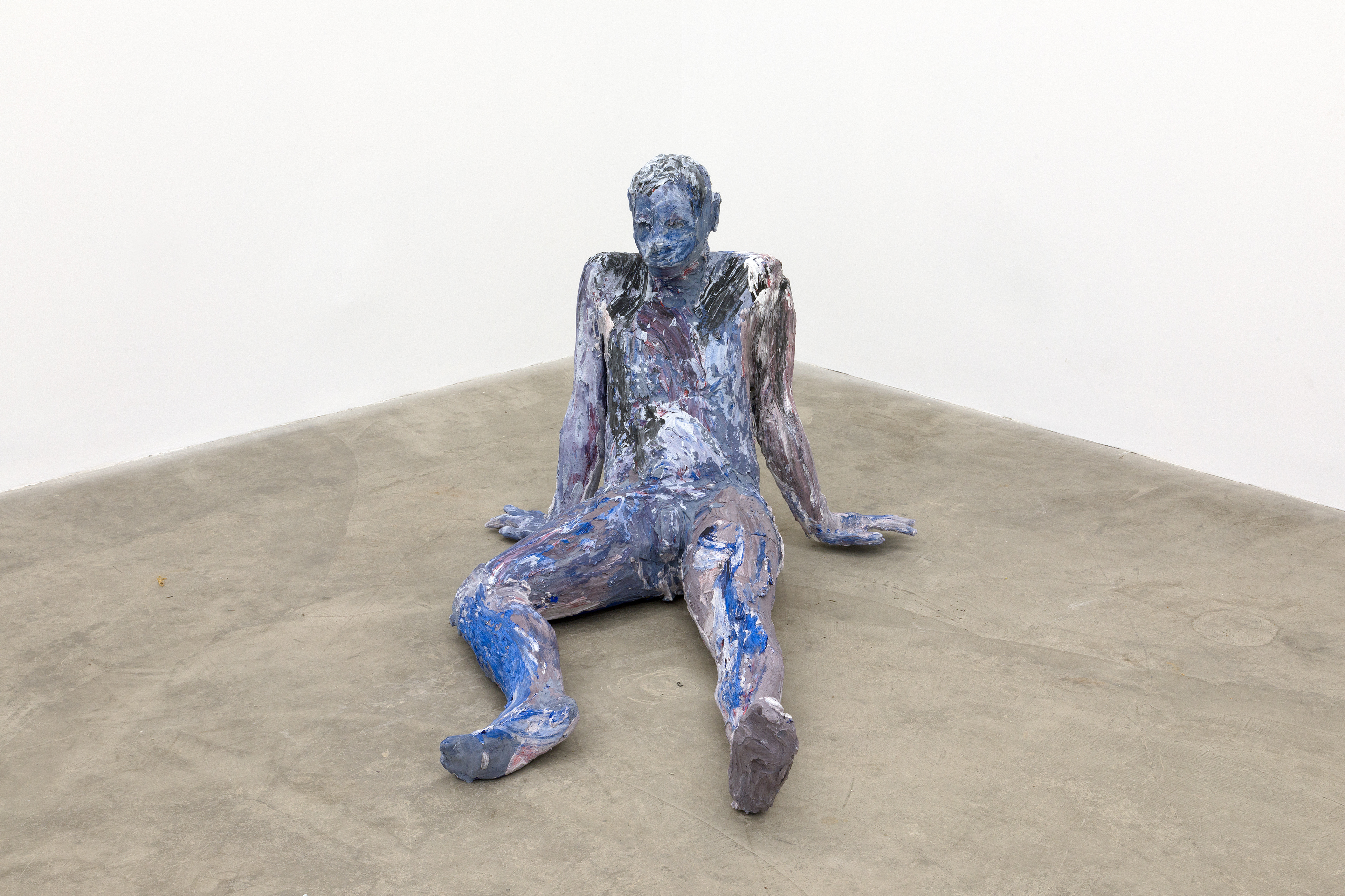 What in the water? (time capsule #3), 2018. Plaster bandage, cloth, plaster, acrylic paint, stones, foam sealant, secret objects. 33 x 49 x 30 in (83.8 x 124.5 x 76.2 cm).