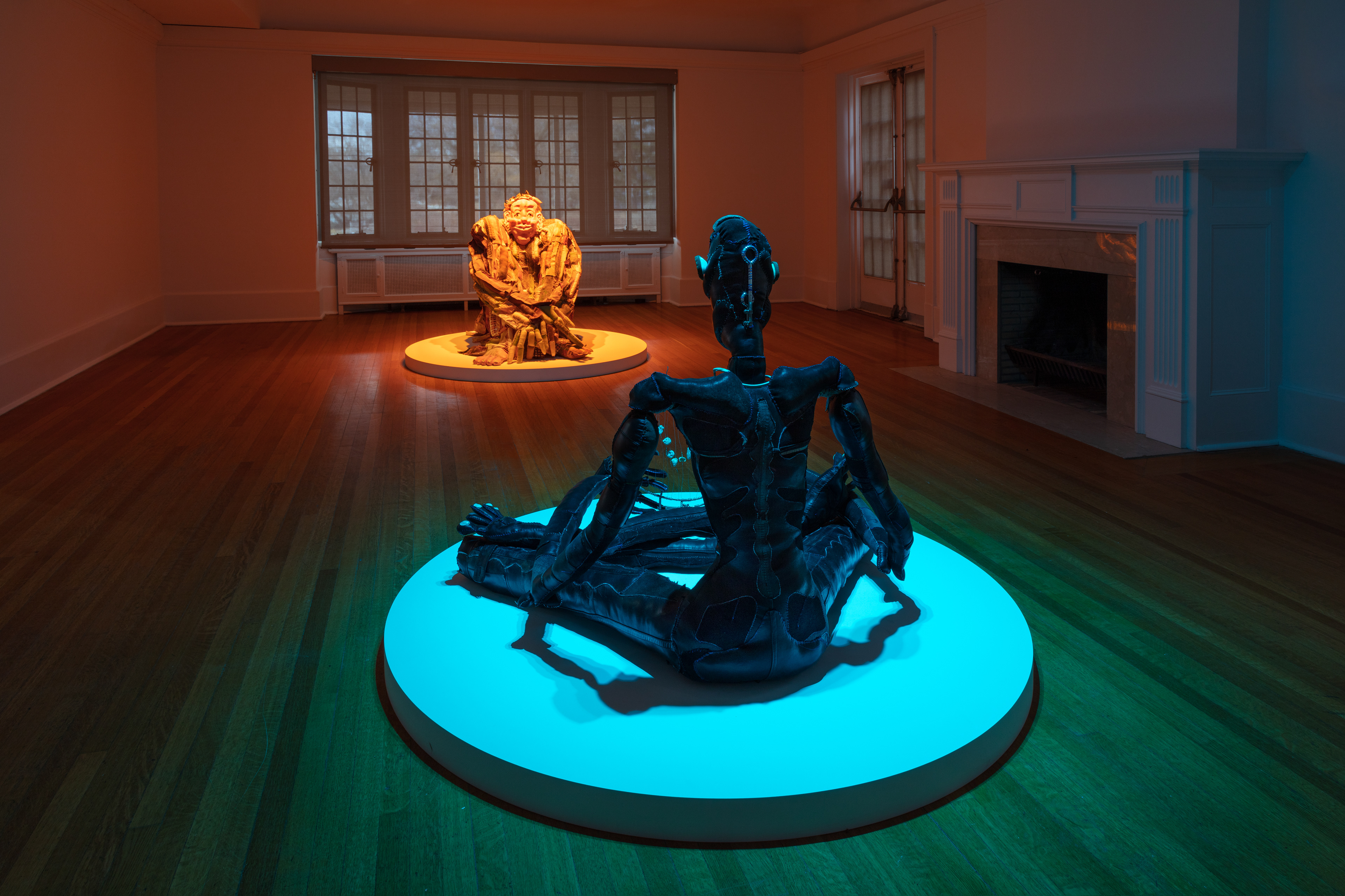 Installation view. Harmony, 2019 (foreground) and Thumper (Heartbeat of the Sun), 2019 (background)