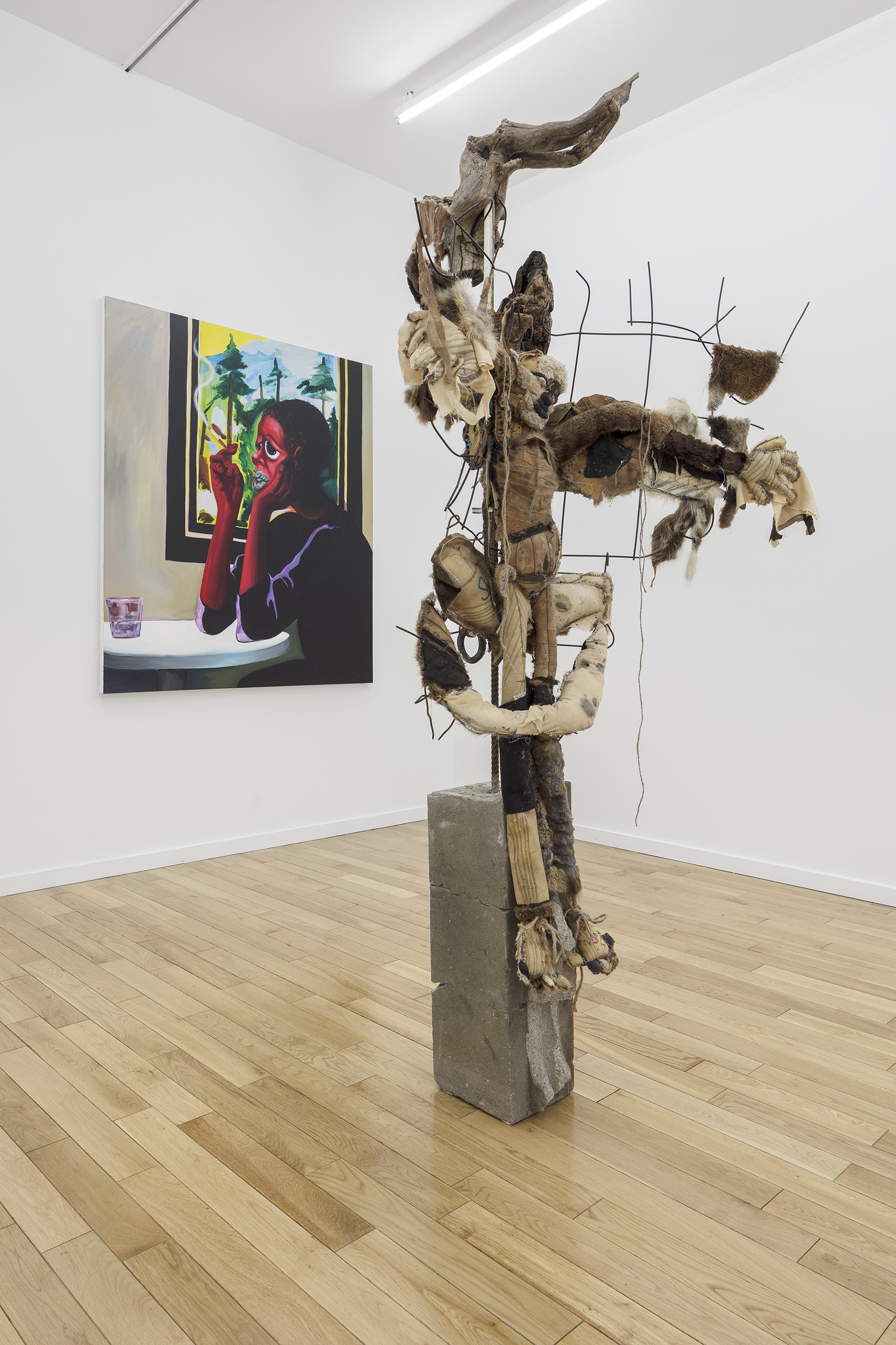 Installation view. Untitled (romantic dancing), 2017 (foreground)