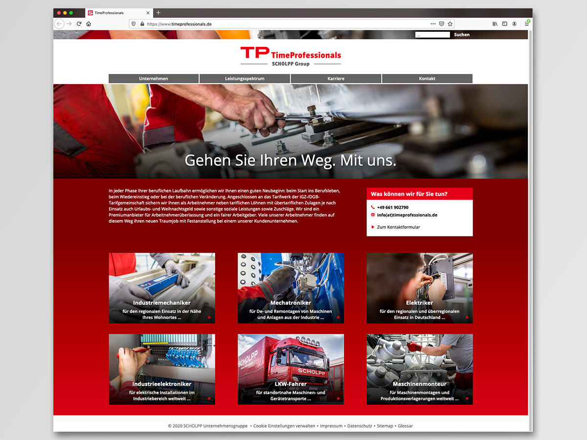 Homepage von TimeProfessionals Personaldienstleistungen