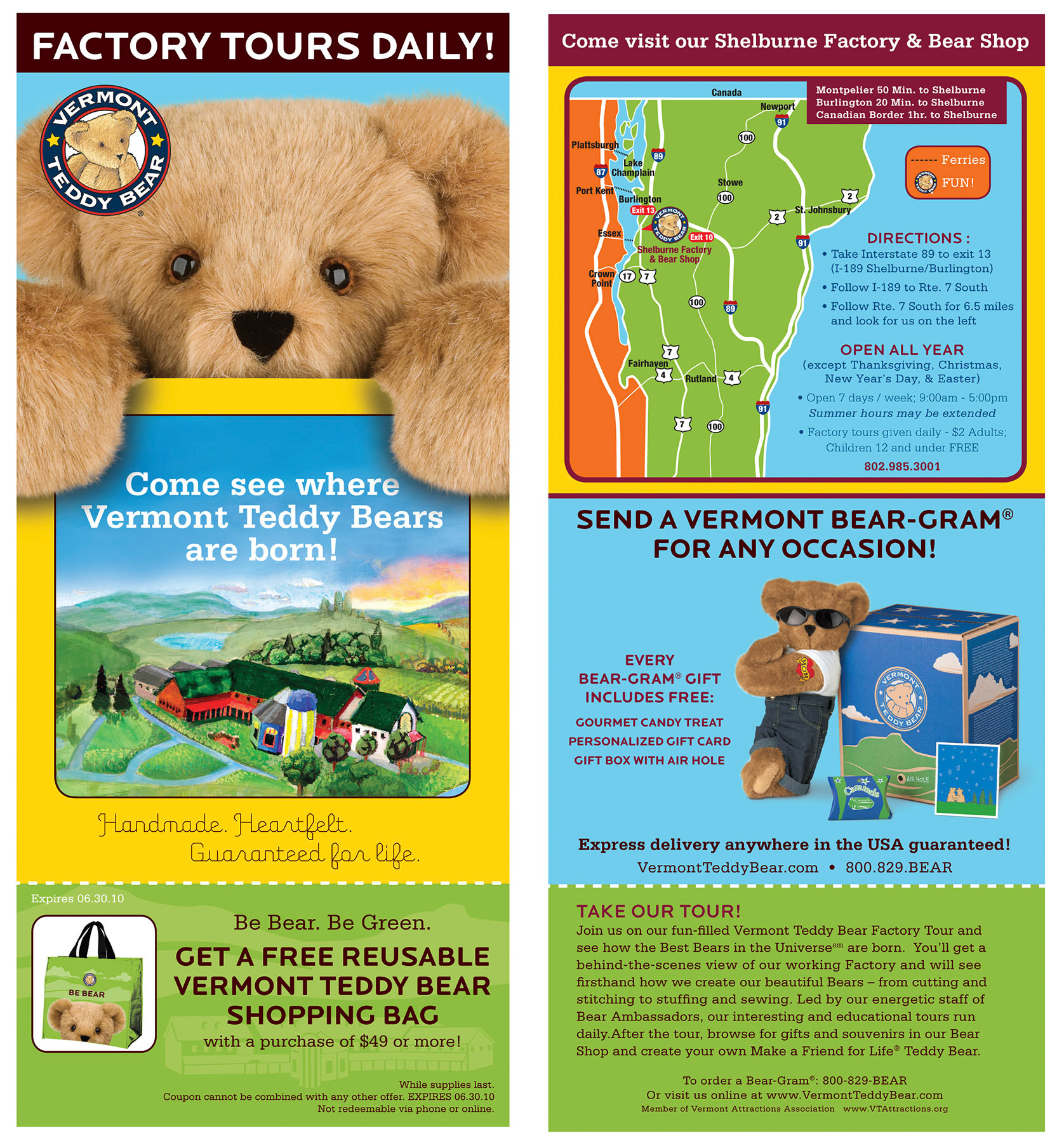 Vermont Teddy Bear Tour Rack Card