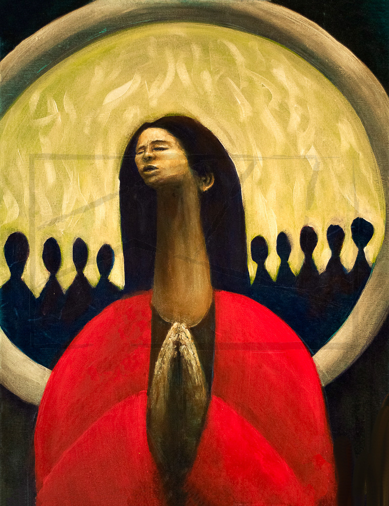 She Prays, Too. Acrylic on canvas by Kyle Epps. Remembering Faith Ringgold.