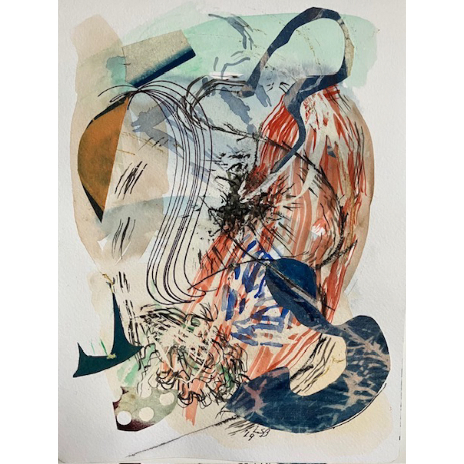 Switcheroo – 2019, collage, 8 x 6”, watercolor & ink 