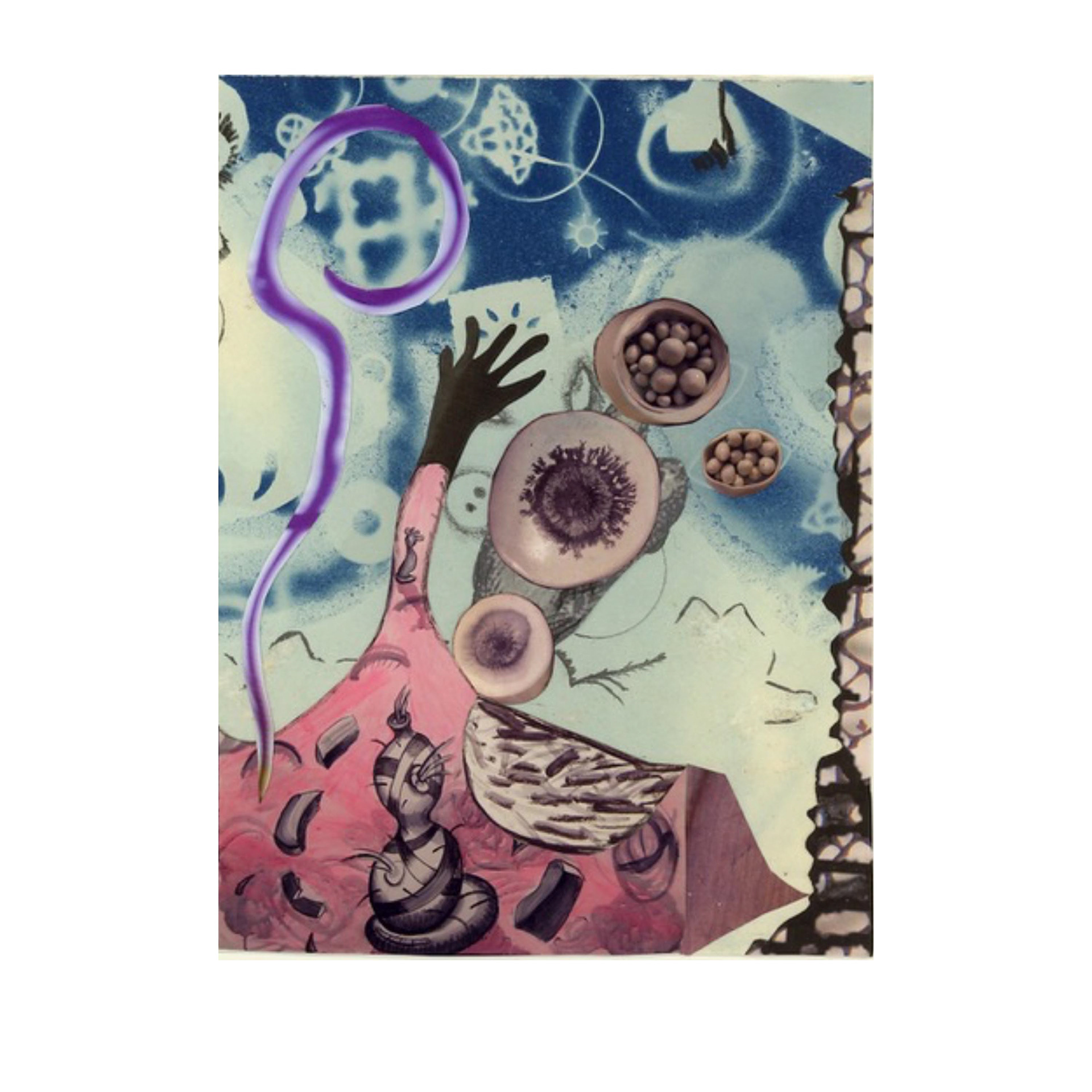 Pink Road 2012 8” X 6”  Cyanotype, Printed Matter,  Collage