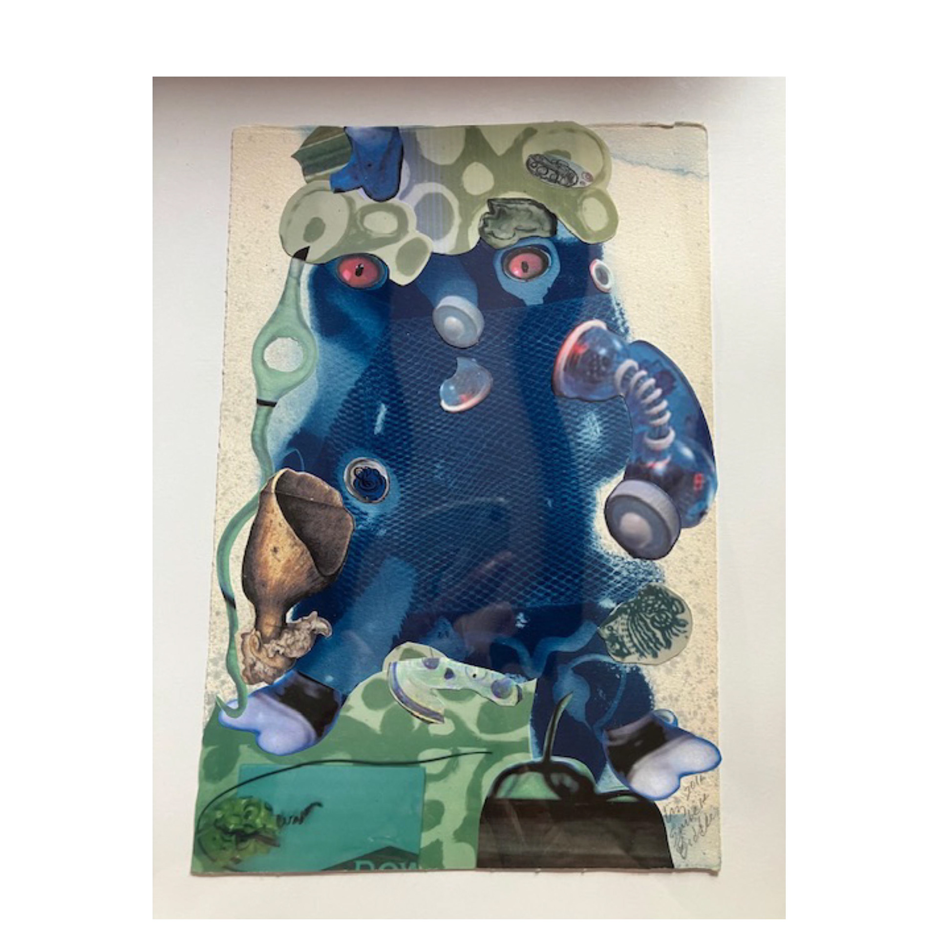 Space Flea /Seeing Red- 11 x 7.5”,  Cyanotype & collage, 2011