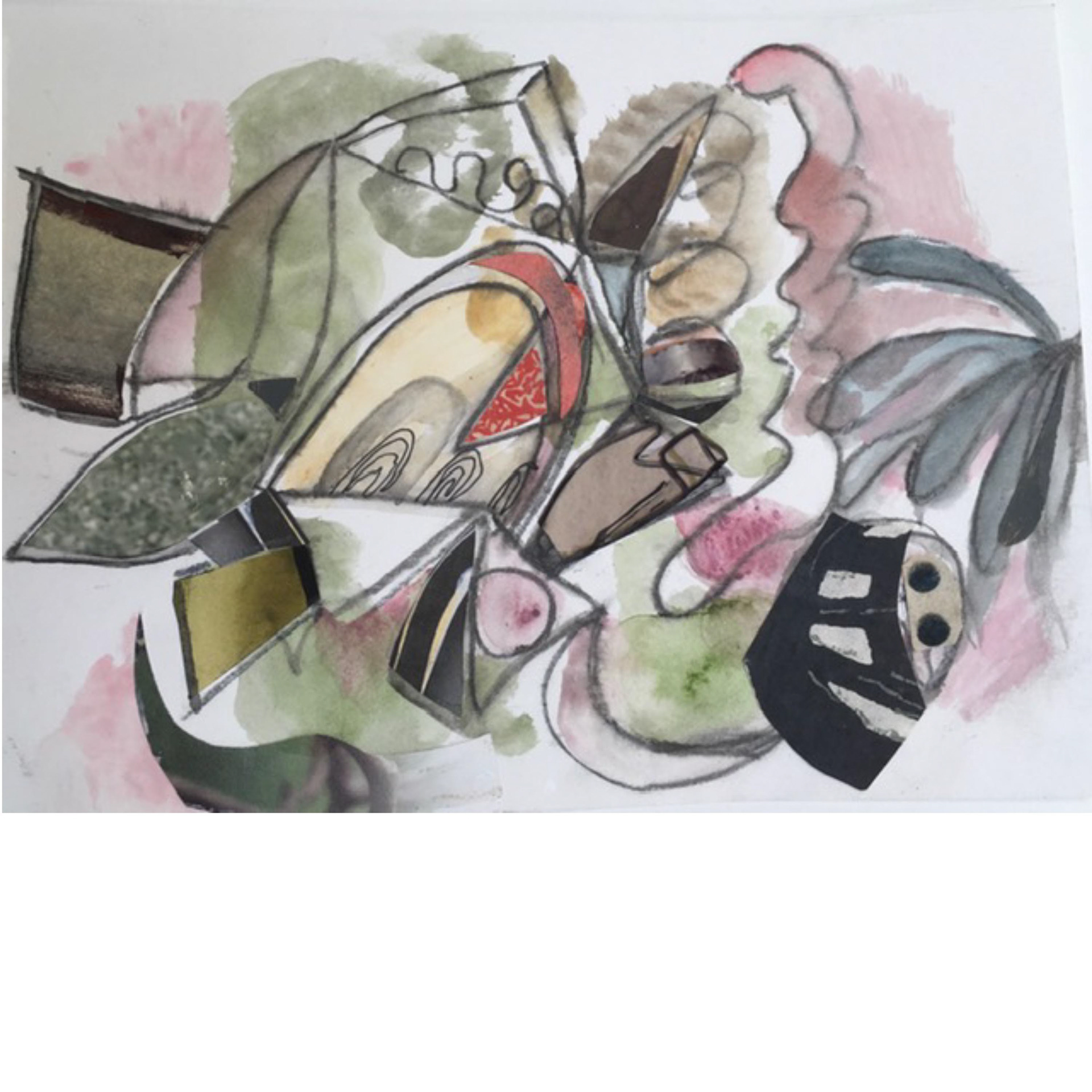 Warming Earth- 2023, watercolor, ink, graphite, collage, 6 x 8”