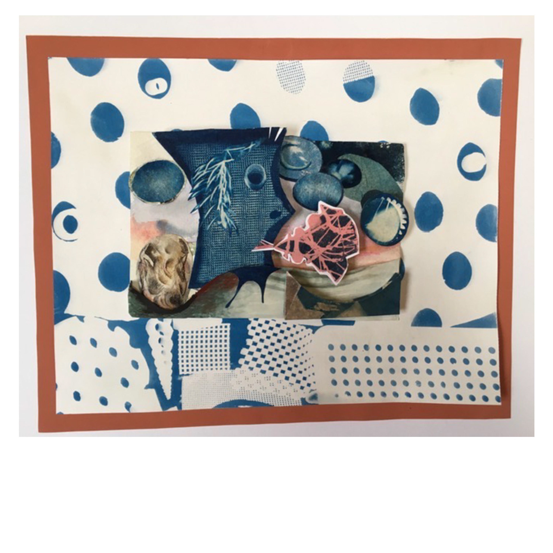 Breathe – inspired by Robert Ashley’s musical piece:  The Backyard  2020 cyanotype, watercolor, papier mache 11 x 14 x 1”