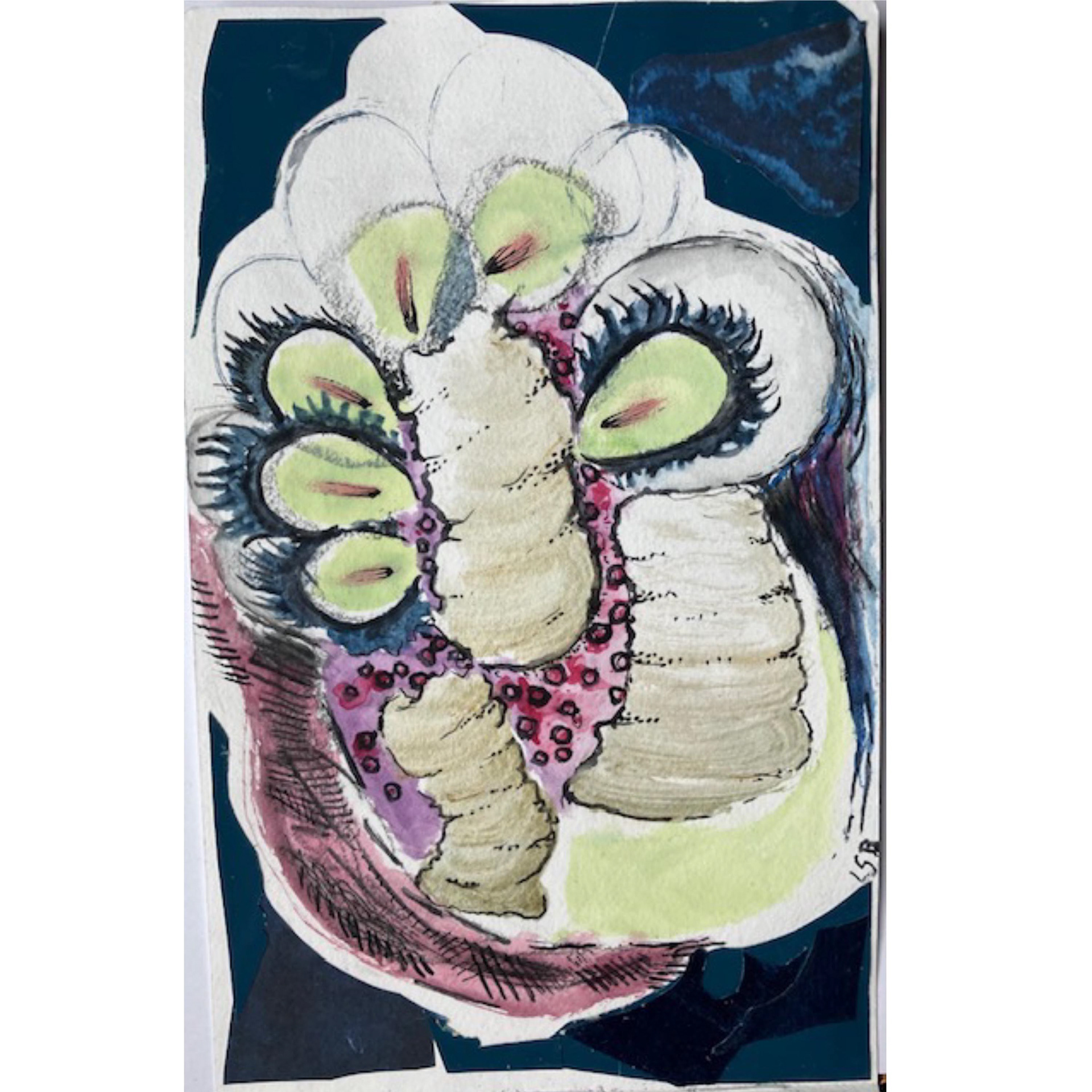 Awakening – 2024, 8 x 5.5”, collage, watercolor & ink