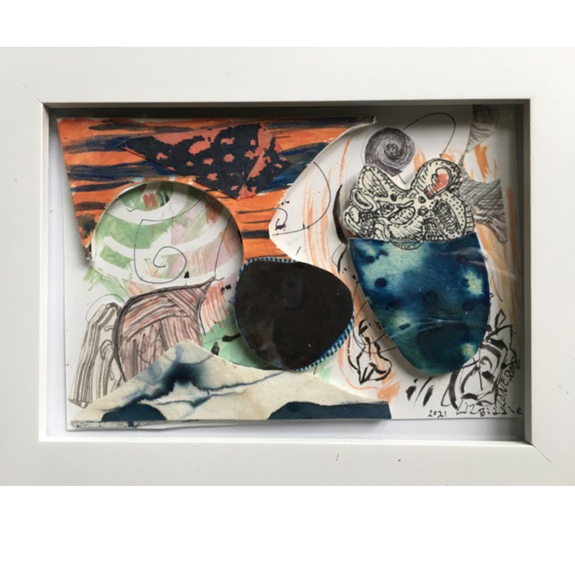 Bonkers – 2021, 4 x 6 x ½”, cyanotype, ink, watercolor, collage