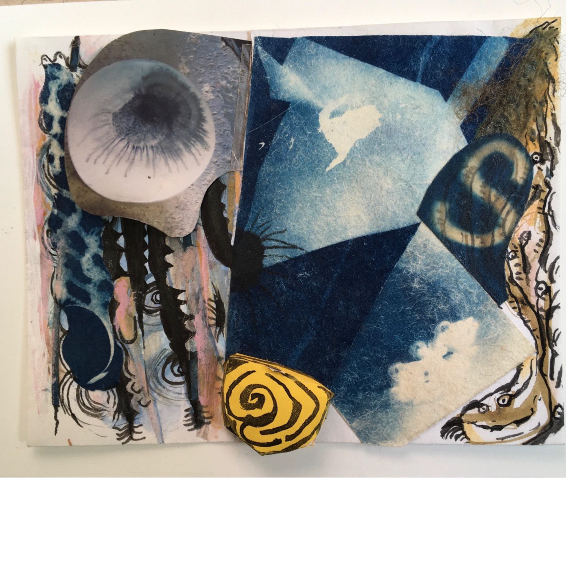 Breaking Up, 3.5 x 5 x .05”, 2020, cyanotype, ink, watercolor