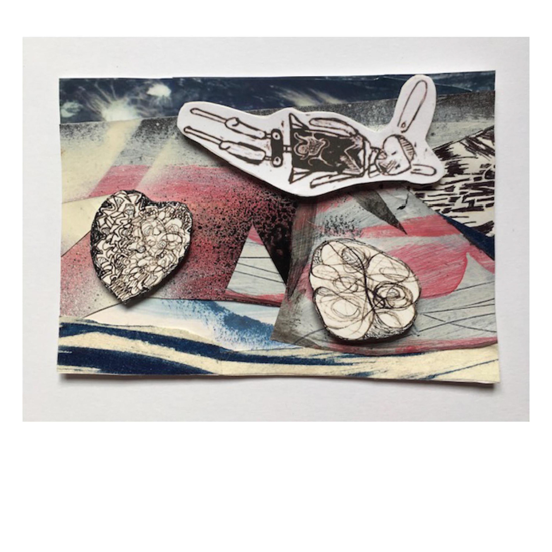 Sky Dream- collaboration with Michael Biddle, 4 x 6.5 x ¼”, ink, gouache