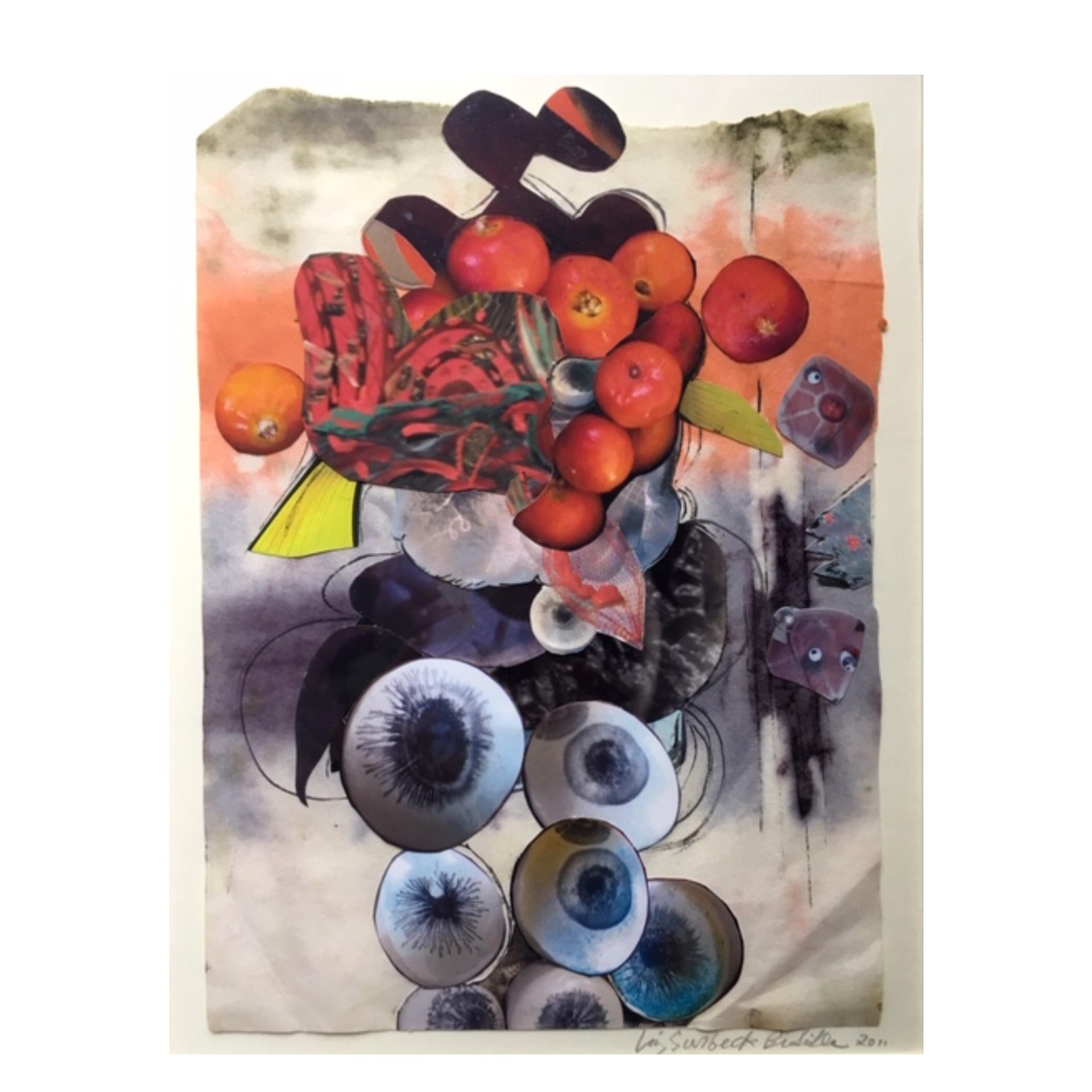 Tumble 2011  6.5” X 4” Collage,  Printed Matter, Watercolor and Ink