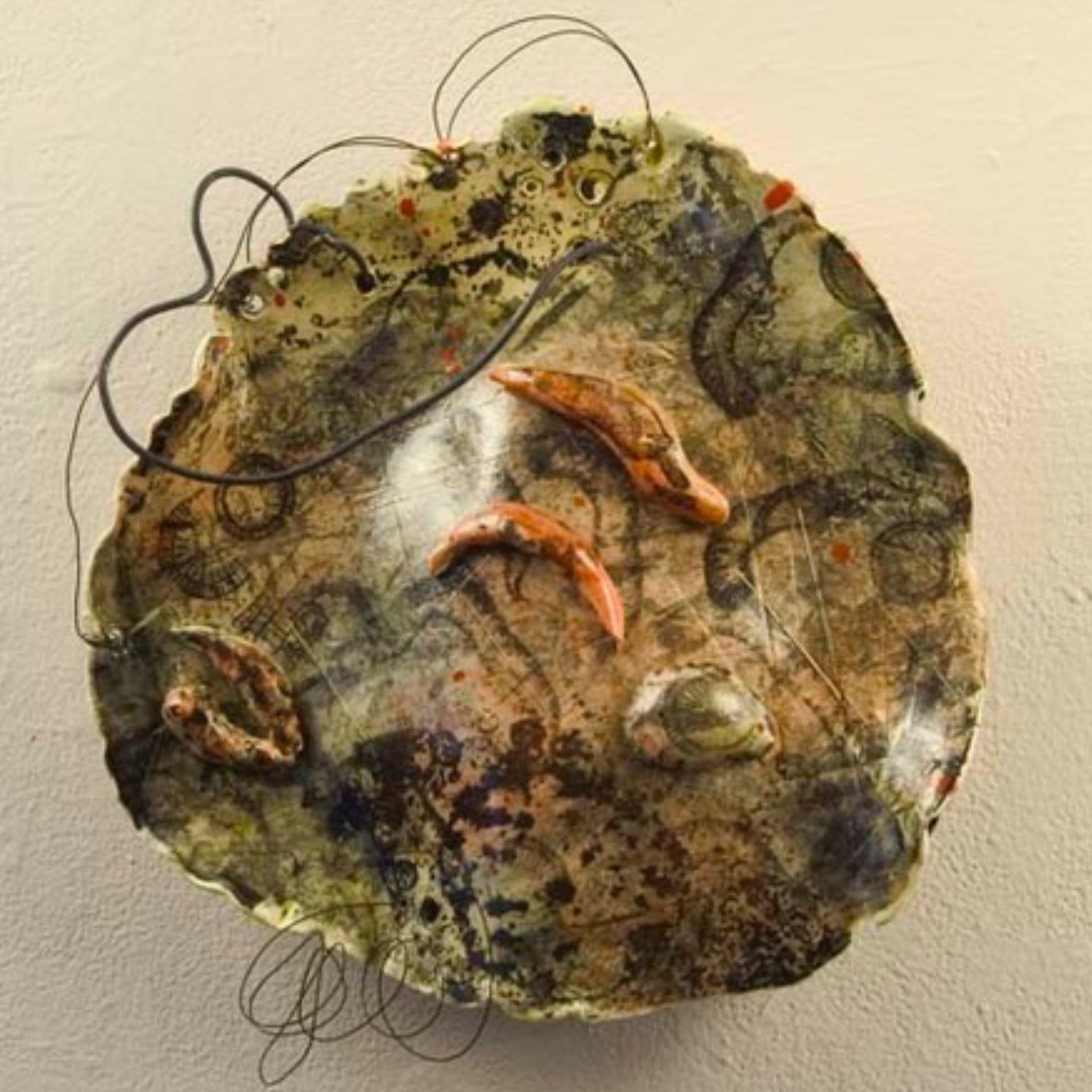 Symbiosis- 2006, 12 x 12 x 2.5”, glazed ceramic, wire