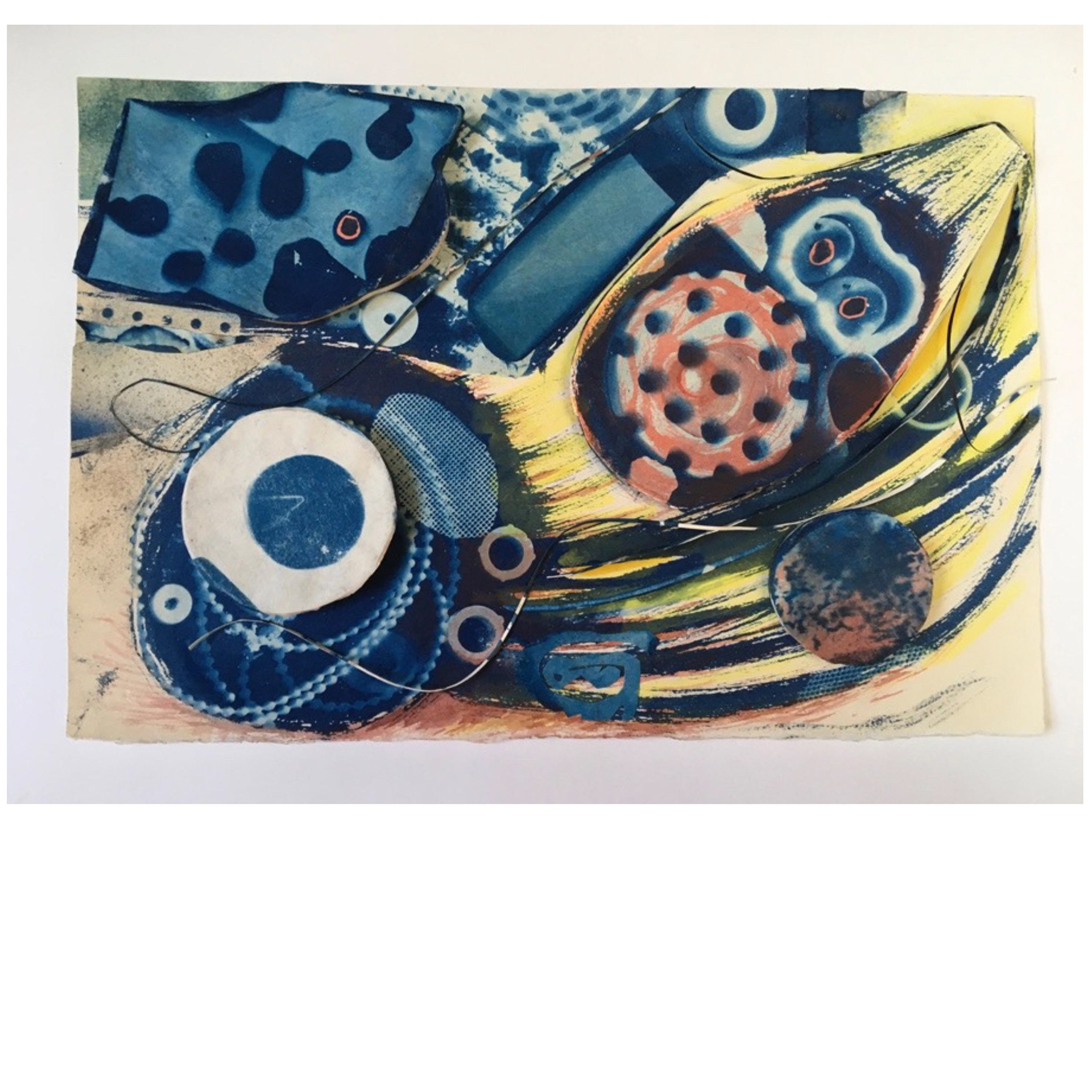 Upward Surge 2019 cyanotype, acrylic, stencils, on arches paper 11 x17 x 3/8”