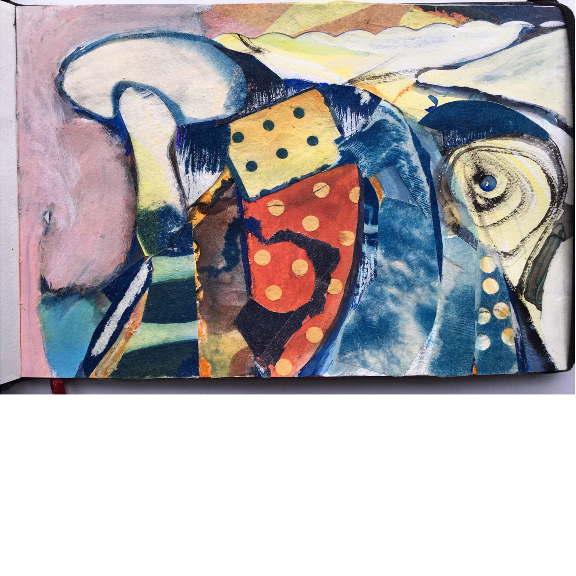 Winter Mountain – 2019, 6 x 8 1/4”, collage, watercolor & ink