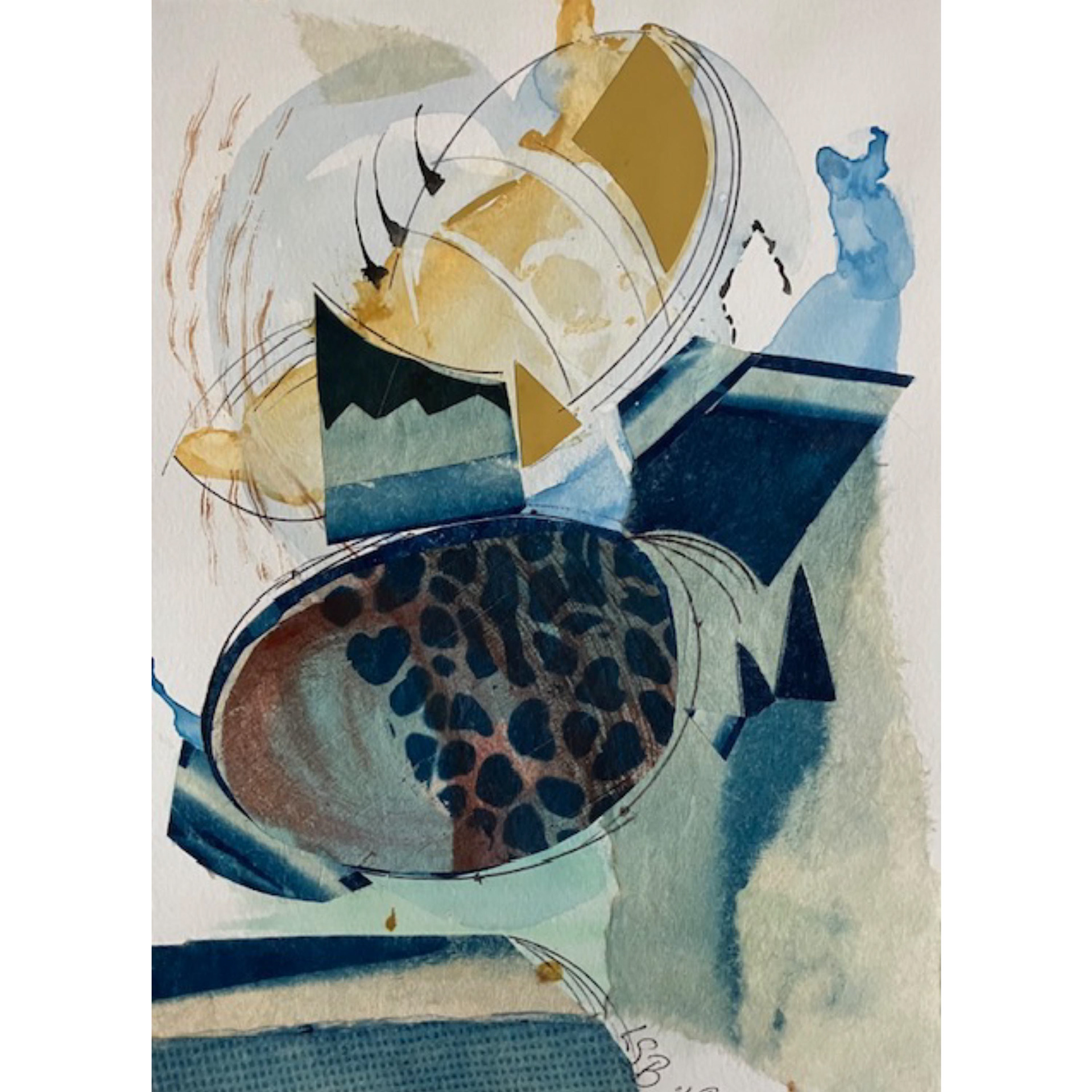 Falling Up – 2019, 8 x 6”, collage, watercolor & ink