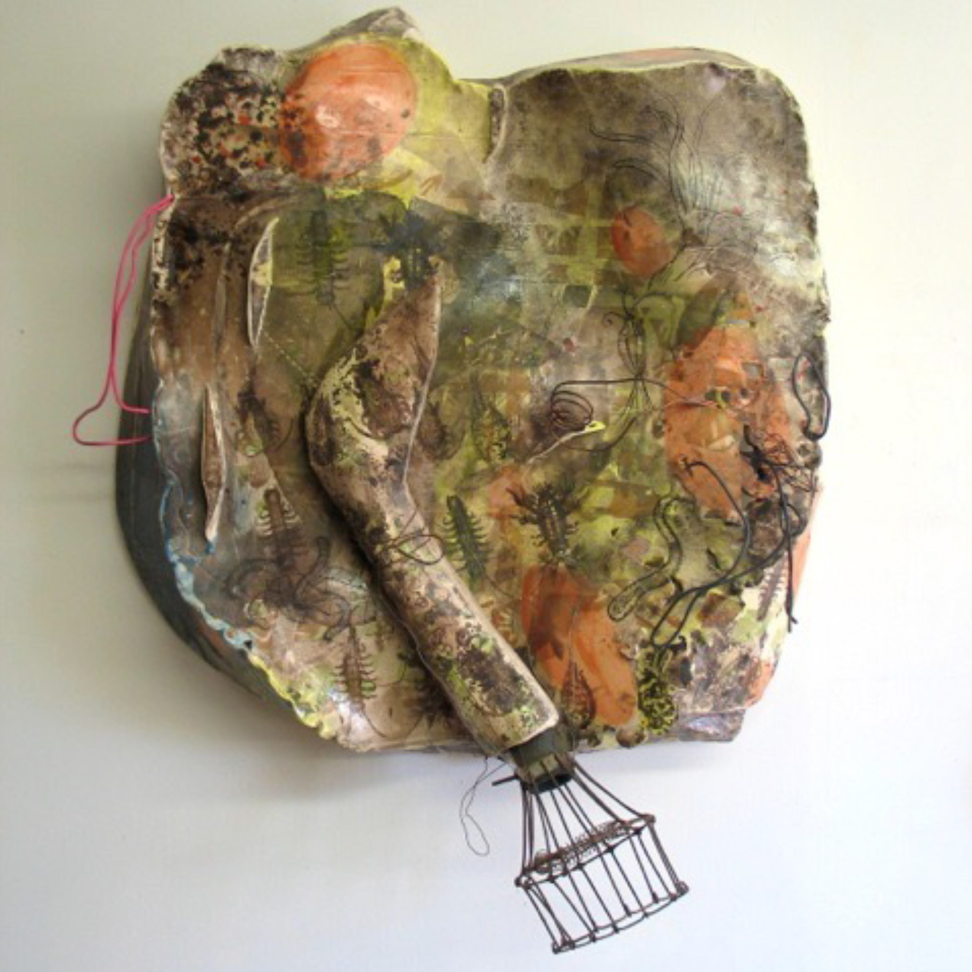 Outbreak- 2005, 28 x 24 x 8”, silk screen on glazed ceramic and wires