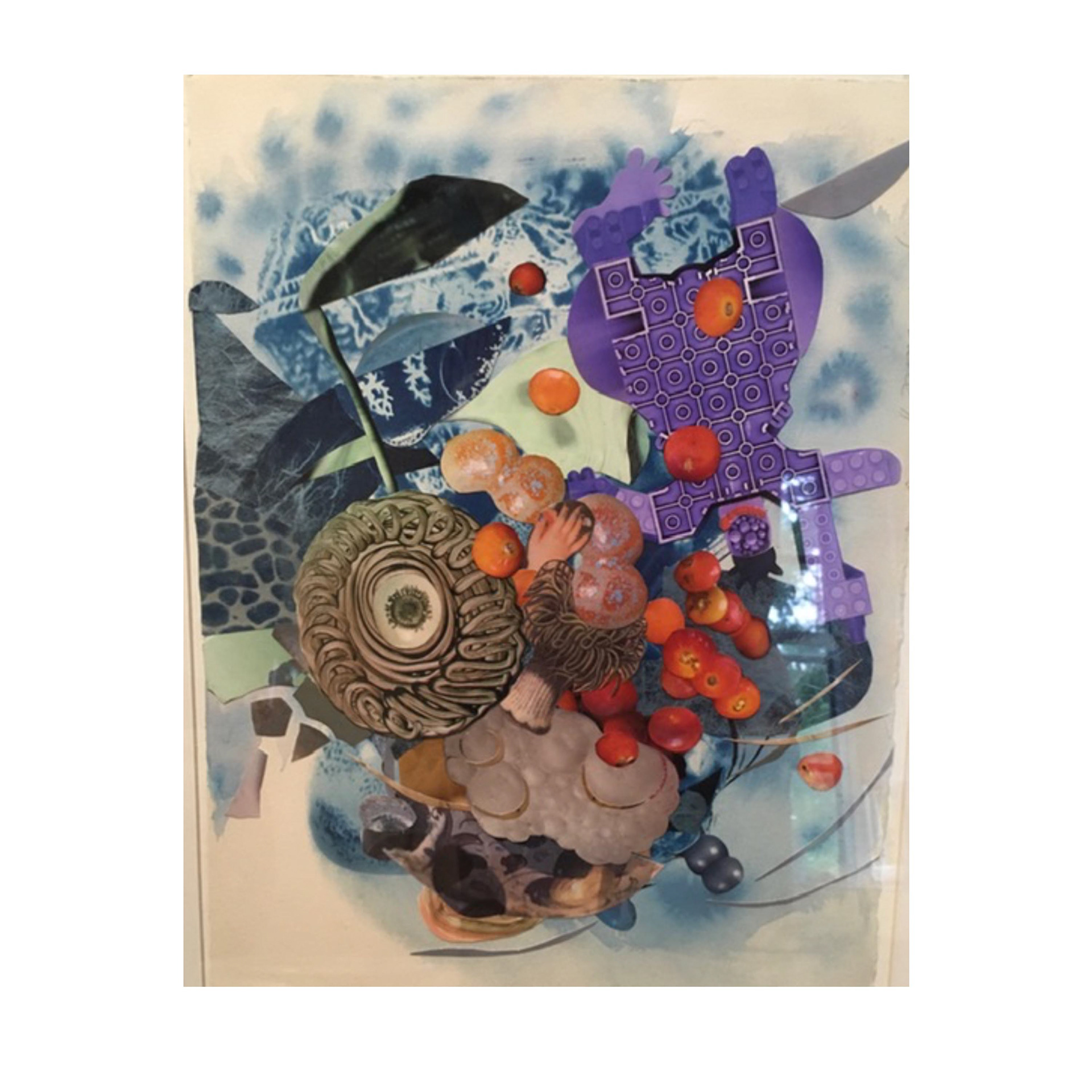 Explosion with Legos 2012  21”  X  17” Cyanotype, Printed Matter, Collage