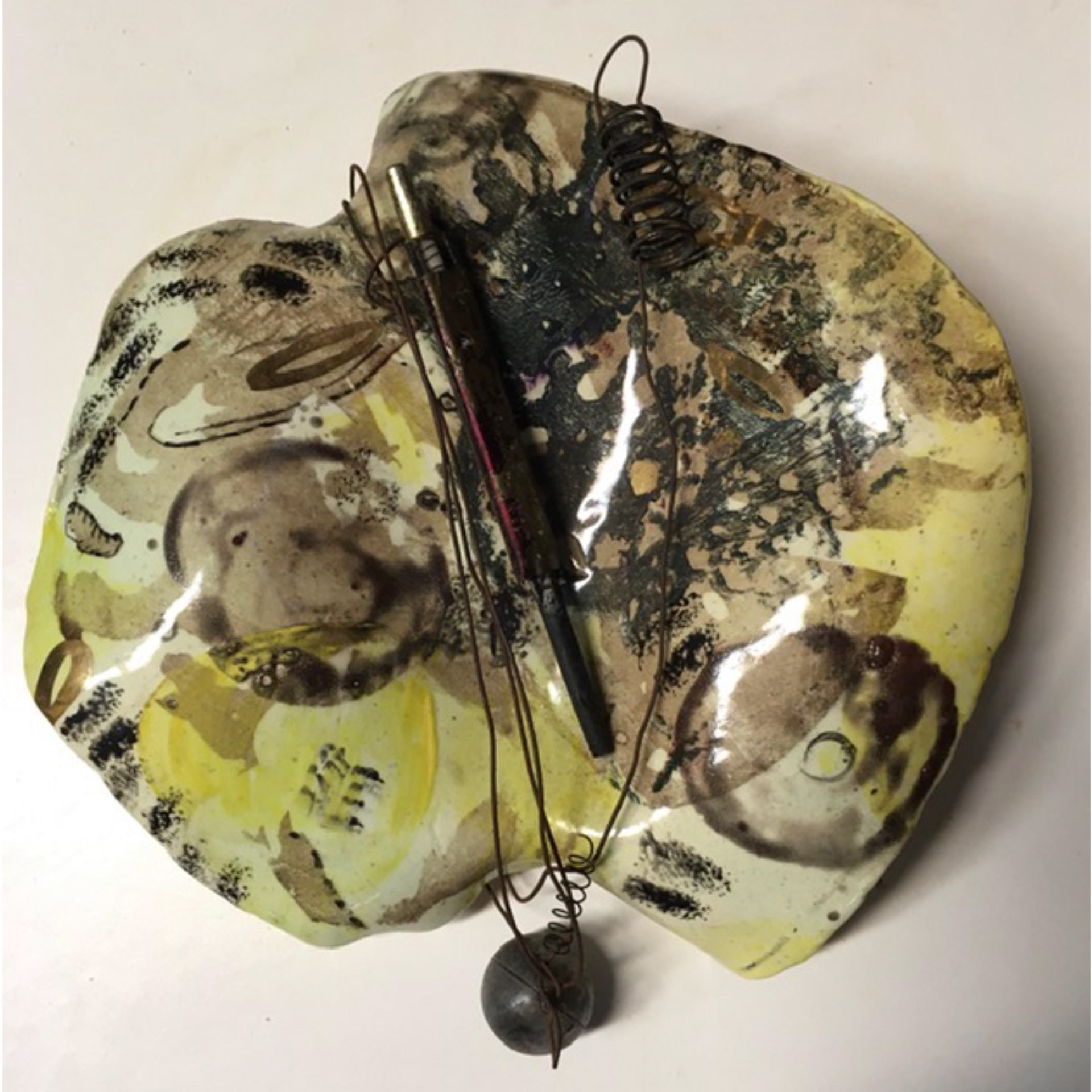 Earthly Flux- 2012, 9 x 8.5 x 2.5 “  glazed ceramic, wire etc.