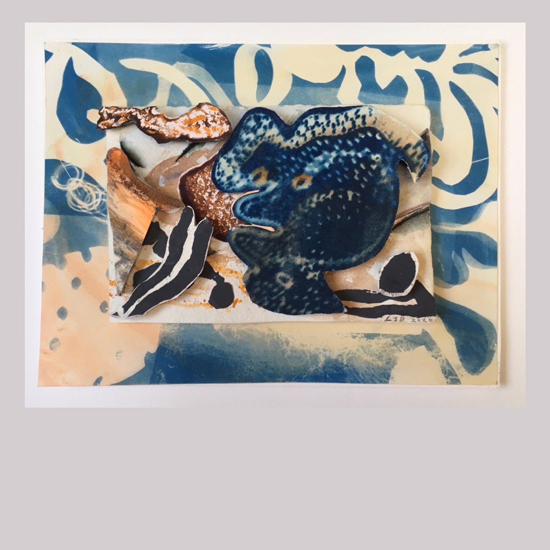 Here It Comes – 2020 cyanotype, silkscreen, acrylic, on arches paper 9 x12 x 3/8”