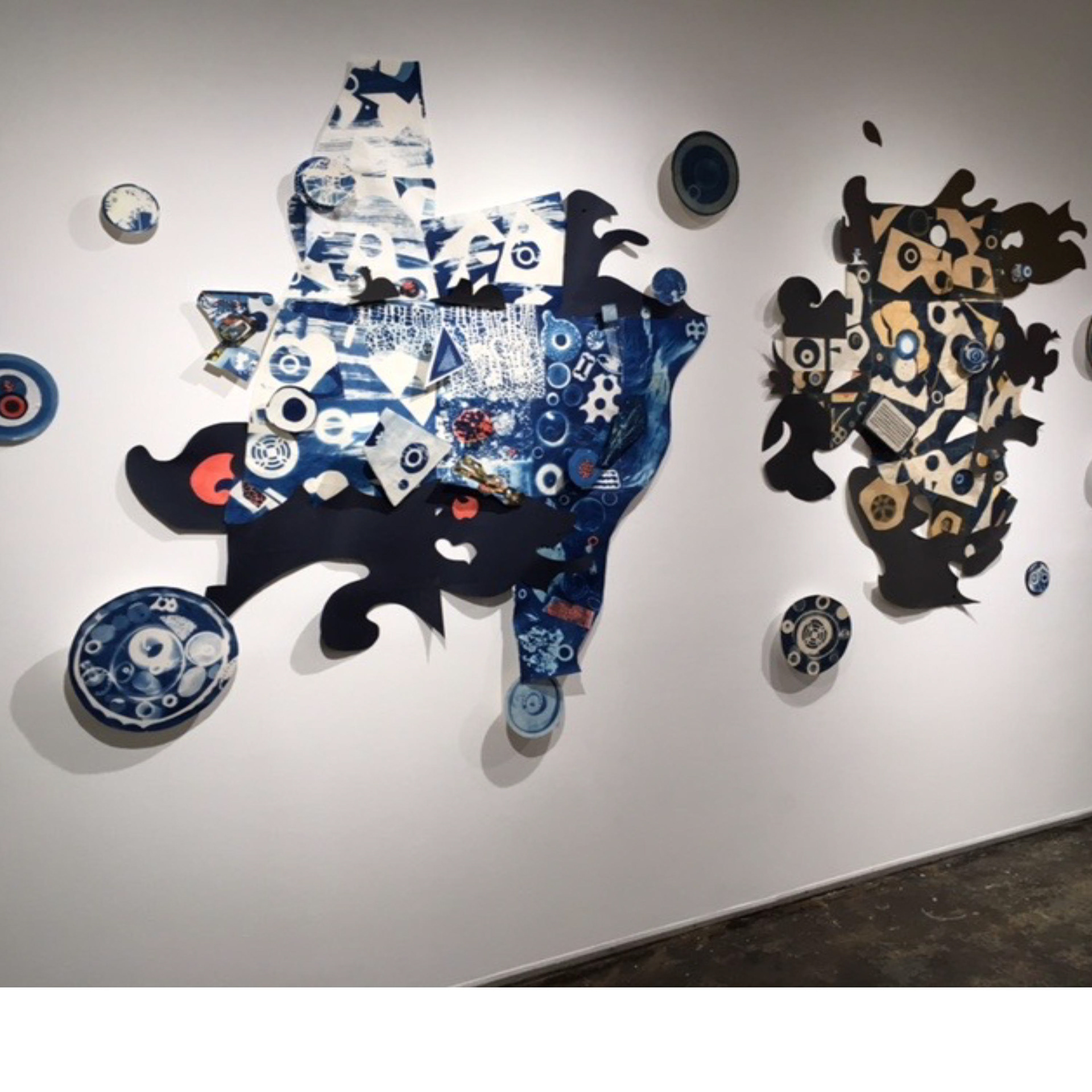 Conversation – 2021, installation- cyanotype, colored paper, acrylic, 5’5” x 12’ x 4”- A.I.R. Gallery, NYC