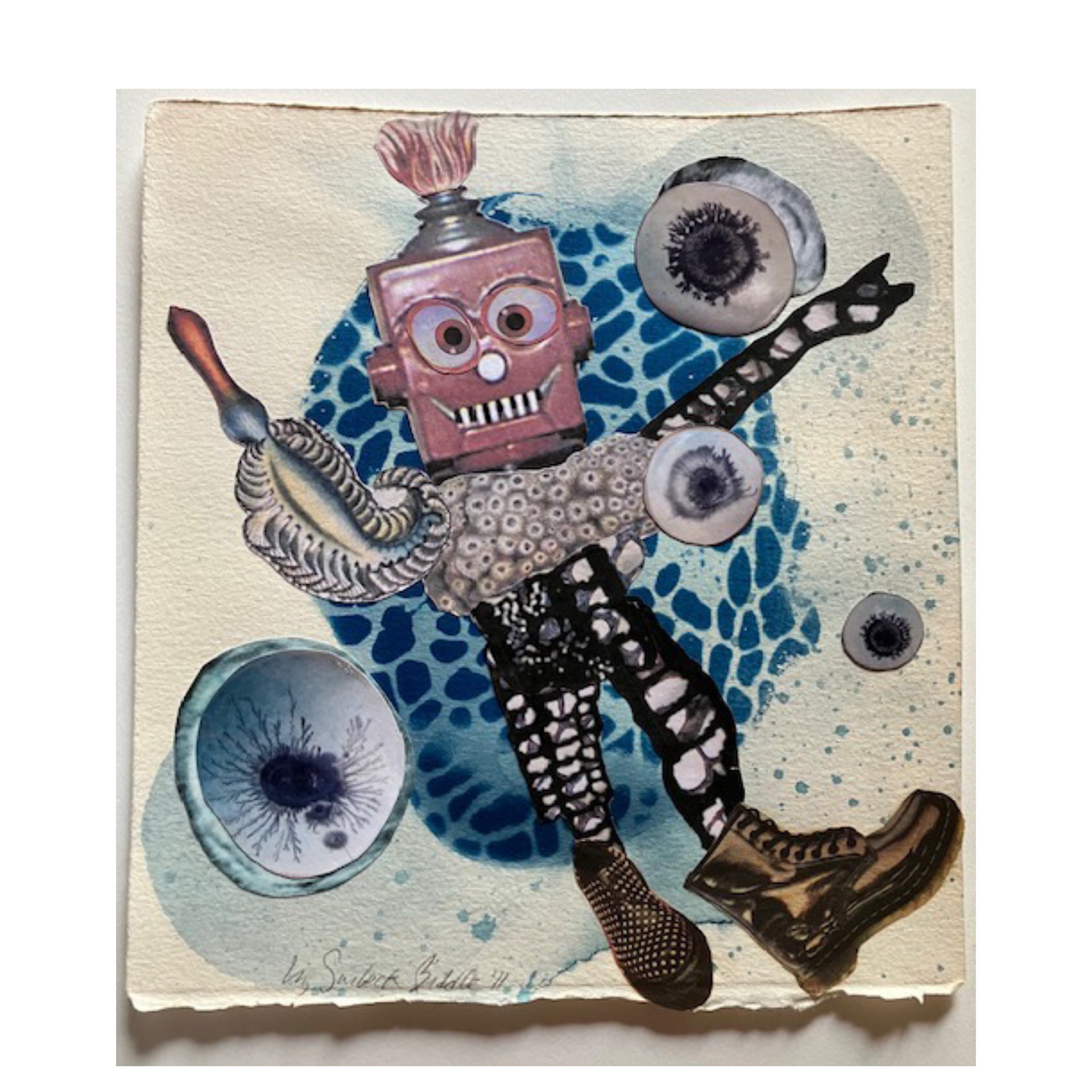 Space Flea 13/ Alloy Guy – 8 x 7.5”, 2011, cyanotype and collage