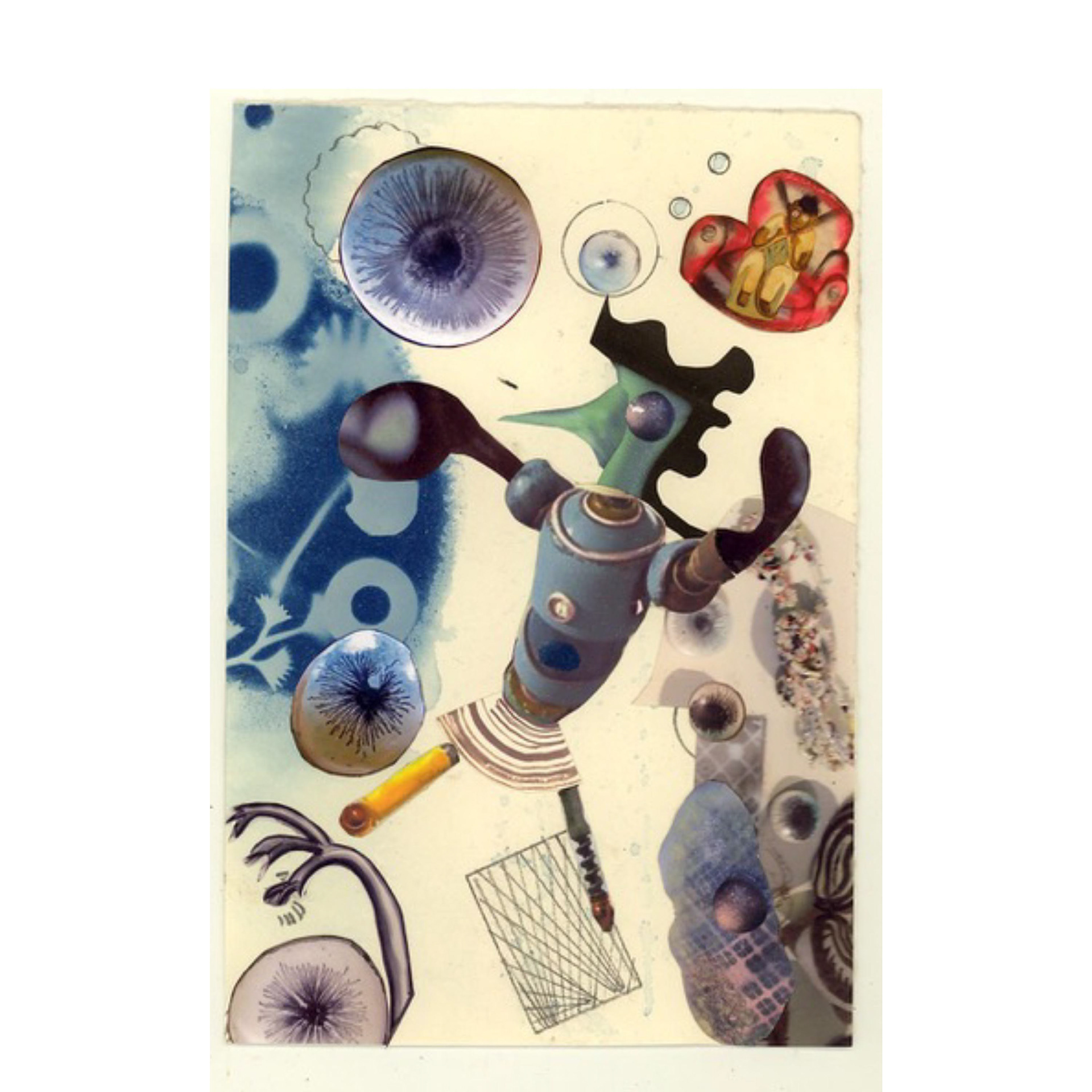 Space Flea 23- Pow!!- 7.5”x 5”, 2011, collage & cyanotype