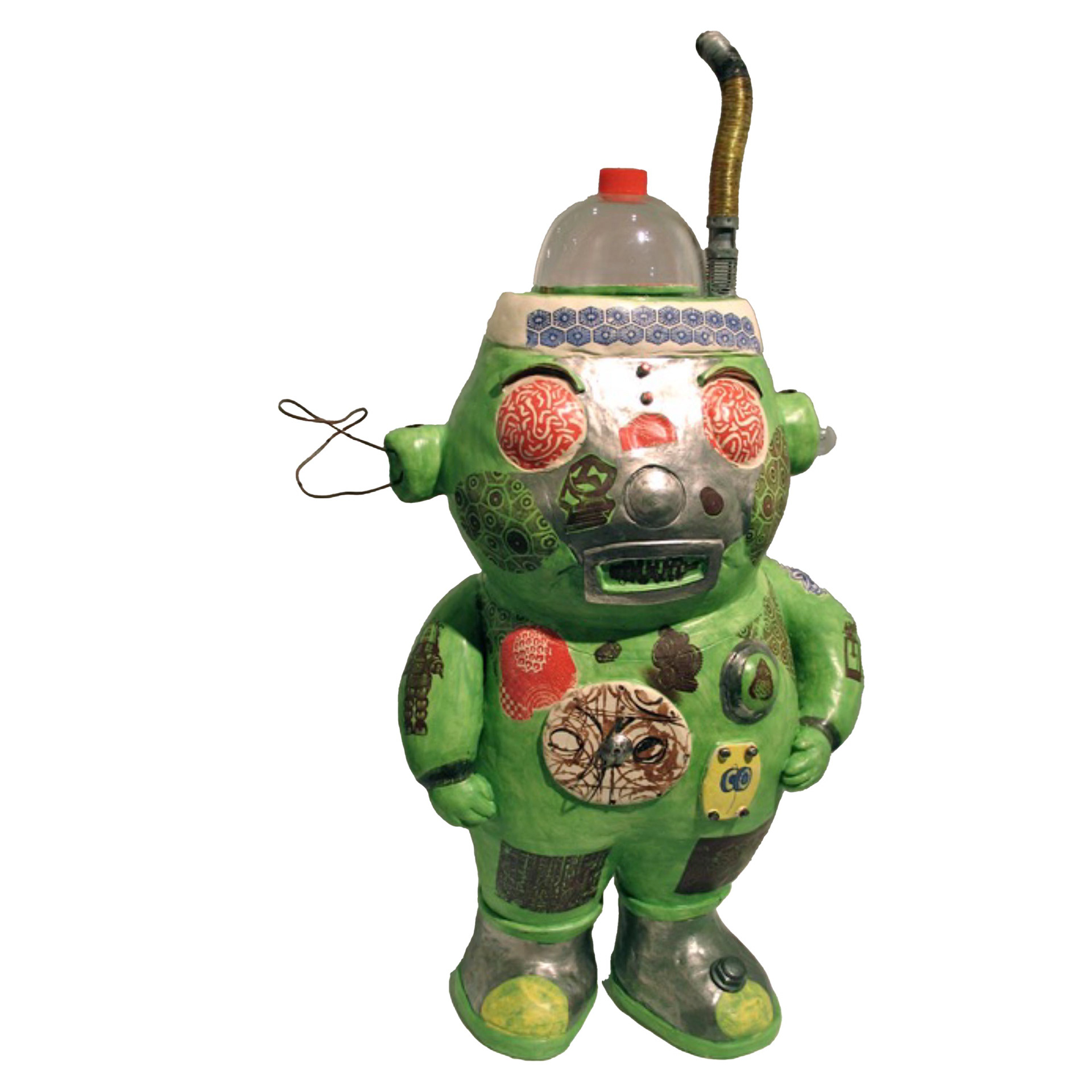 Tweedle-bot- 2012, 28 x 14 x 8”, ceramic, wire, metal, glass