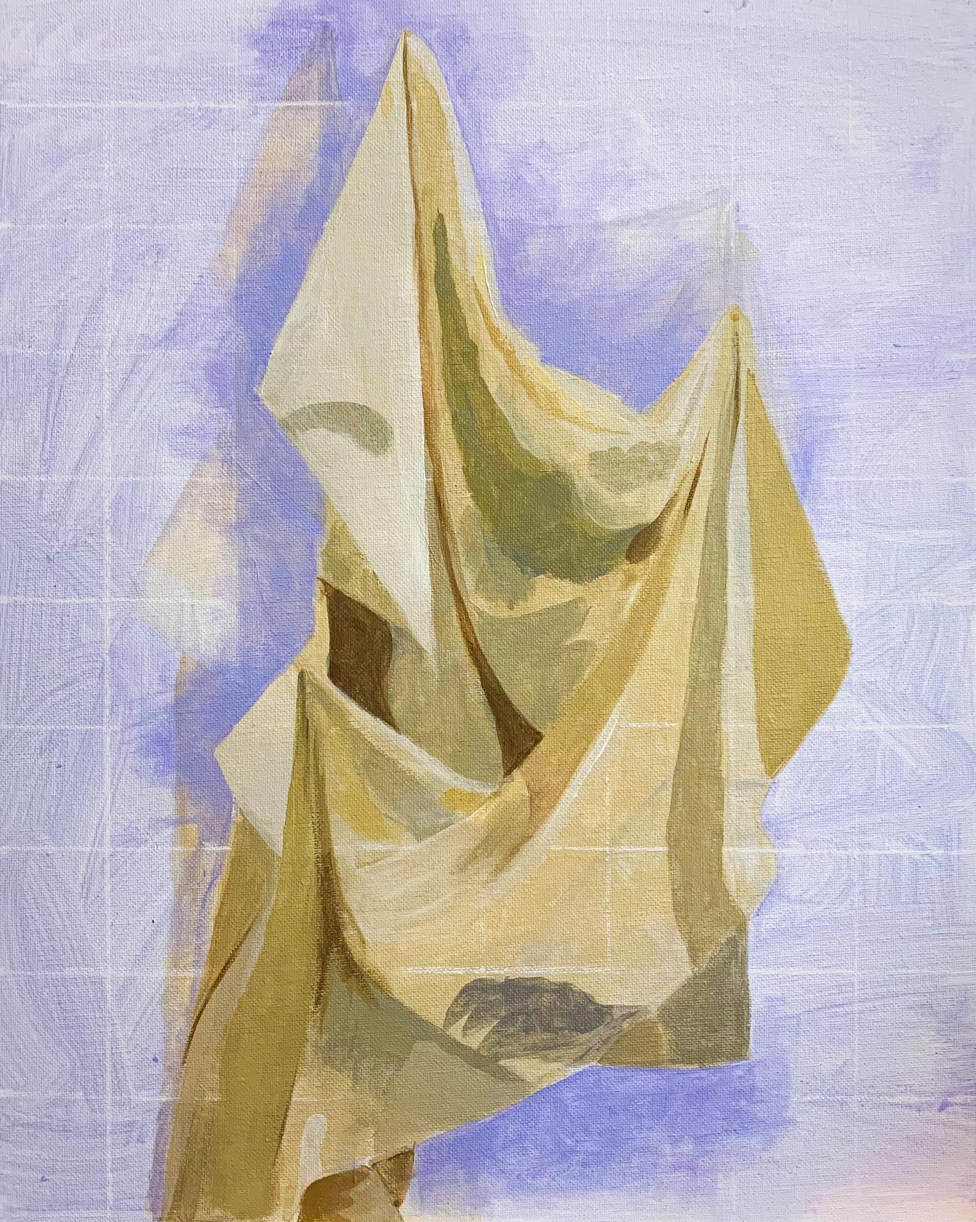 Acrylic on canvas board, draped fabric painting.